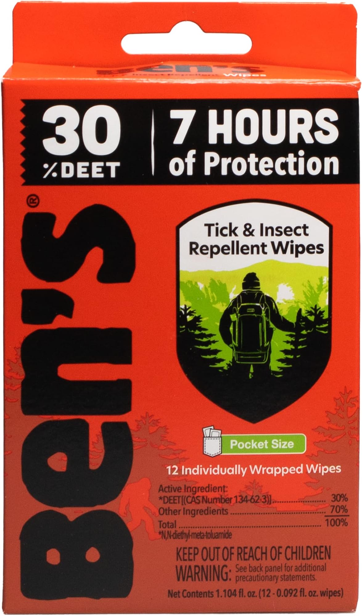 Ben's 30% DEET Mosquito, Tick and Insect Repellent Wipes, 12 Count, One Color