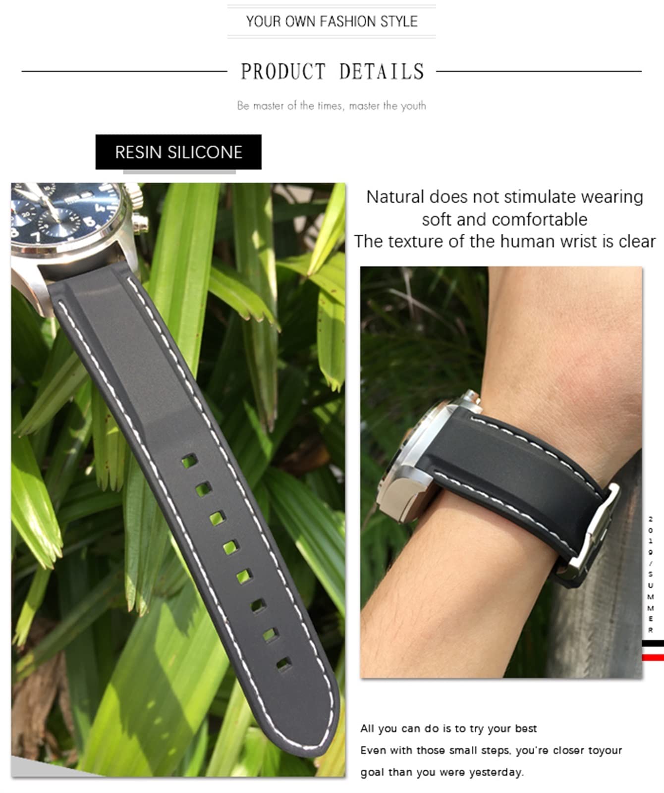 AMSH Pasek do zegarka Rolex 19 mm, 21 mm, 20 mm, 22 mm, 23 mm, 24 mm, miękki wodoodporny silikonowy pasek do zegarka Rolex, 24mm, Agat
