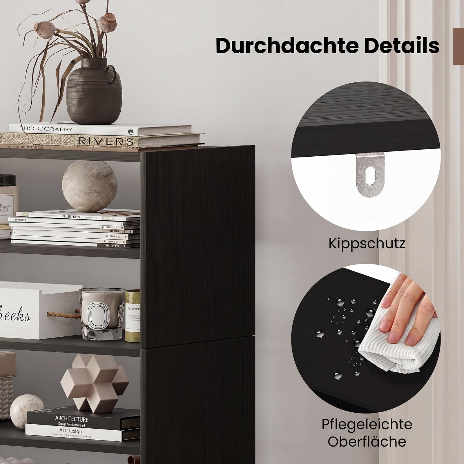 COSTWAY Schuhregal stapelbar Holz, Schuhorganizer Freikombination (Schwarz) | 6 stufiges Holzschuhregal mit Anti-Kipp-Vorrichtung, Moderner Schuhturm freistehend für Schlafzimmer, Flur, Eingangsbereich