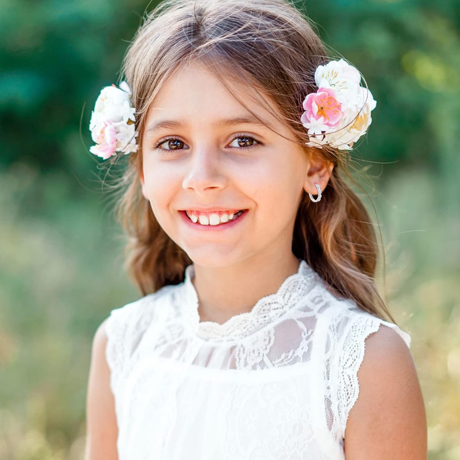 Sterling Silver Hoop Earrings for Women, Dainty Small Huggie Hoop Earrings | Hypoallergenic Daisy Color Cubic Zirconia Flower Hoops Earring Jewellery Gifts for Ladies Birthday Wedding, 12mm Hoop - Image 3