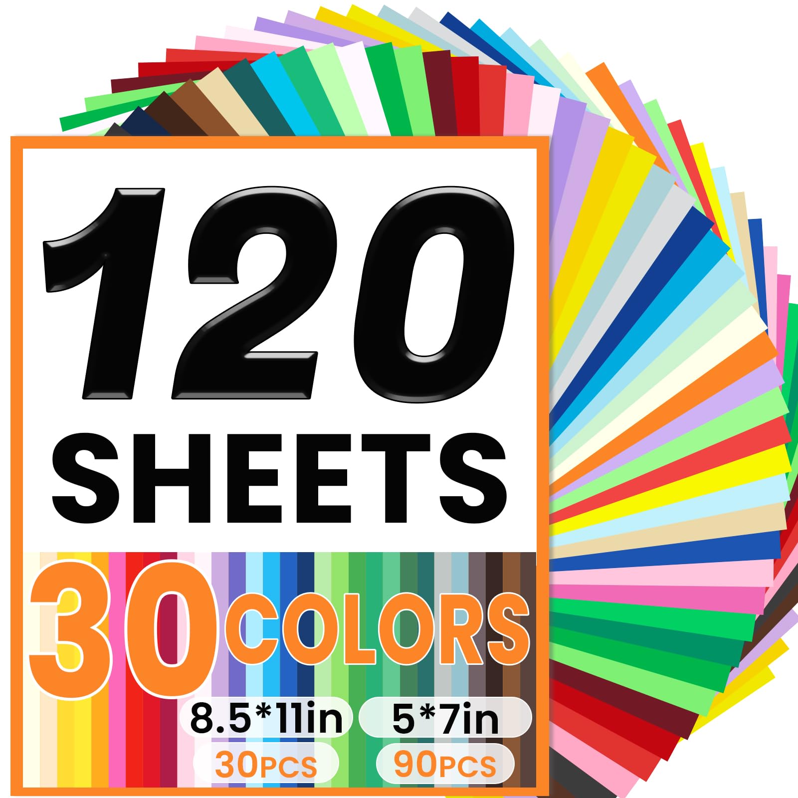 120 Sheets Colored Paper 8.5" X 11" &amp; 5" X 7" Construction Paper