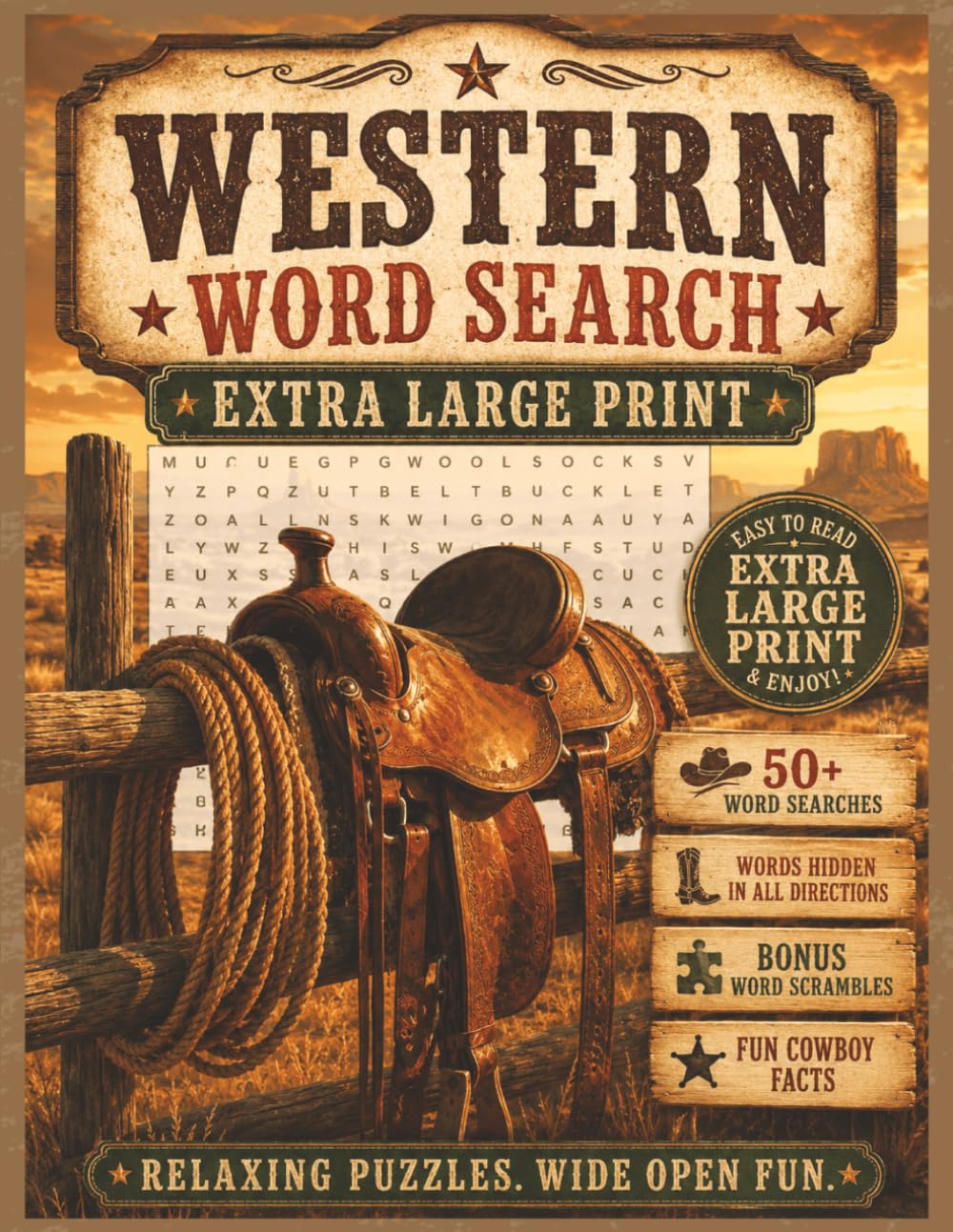 Western Word Search Extra Large Print: Over 50 Relaxing Word Search Puzzles | All Directions | Easy-to-Read Extra Large Print | Cowboy, Old West, and ... (Extra Large Print Word Search Puzzle Books)