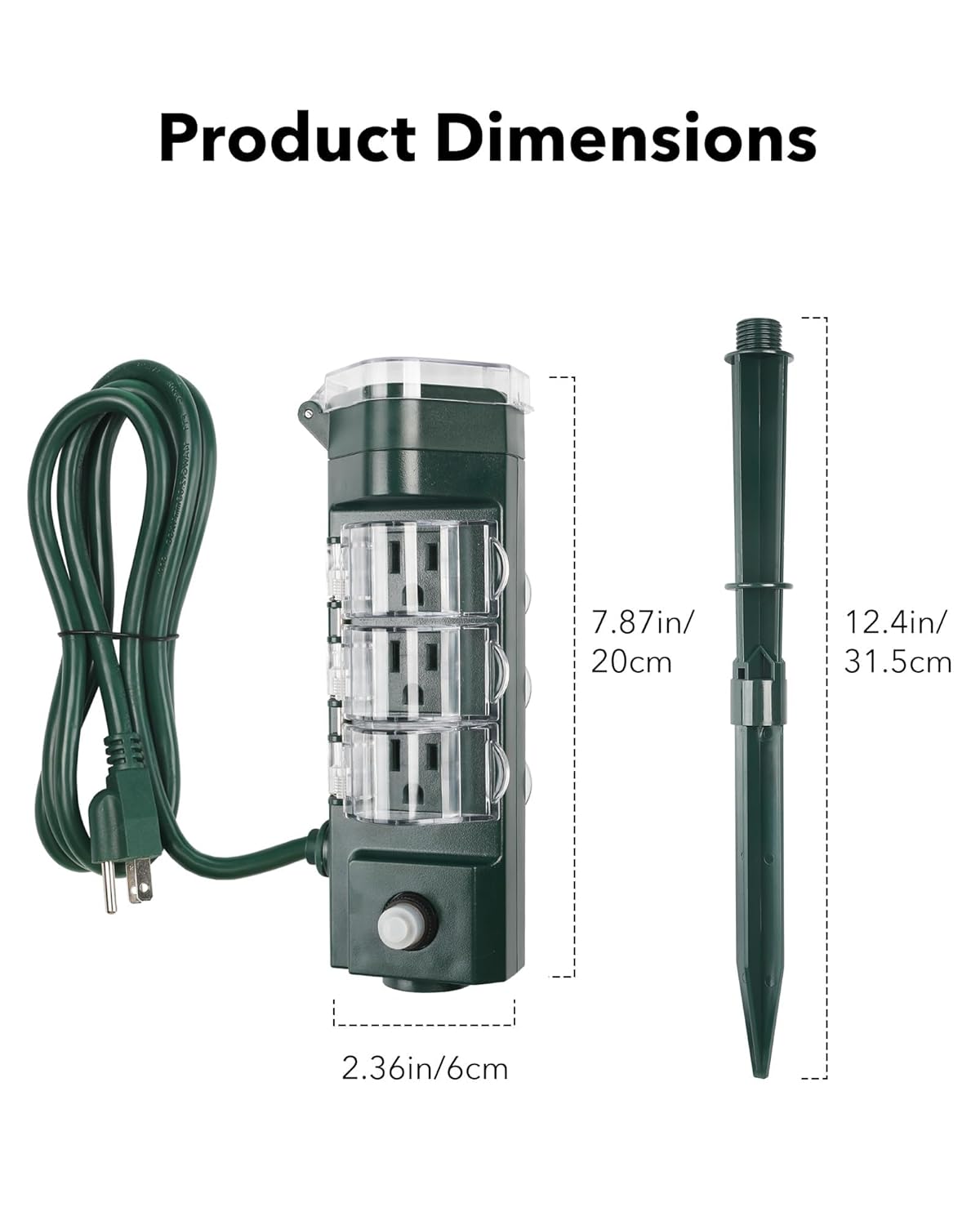 HBN Outdoor Power Strip Timer with Photocell, Countdown Yard Stake(2, 4, 6, 8 Hour),Outside Lights Timer Dusk to Dawn,Weatherproof Extension Cord for Halloween/Christmas Decoration Lights, 6 Outlets