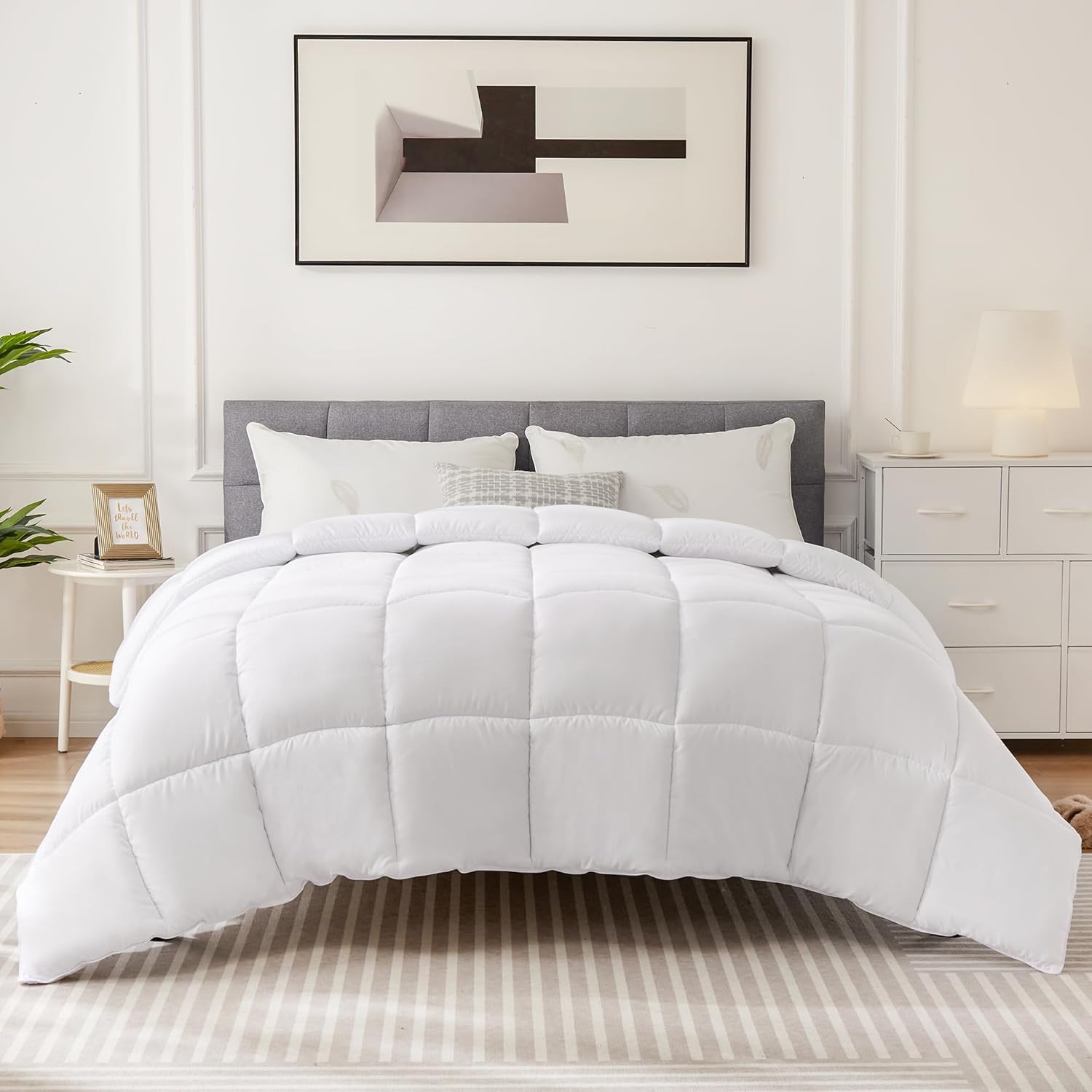 Bedding Comforter Duvet Insert,Soft and Fluffy Bedding, Lightweight and Luxurious Down Comforter,White (King)
