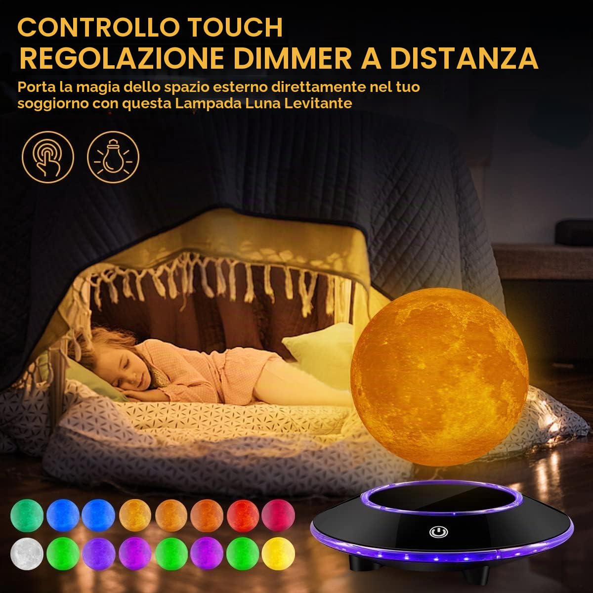 luce di luna levitante magnetica lampada fluttuante nell'aria liberamente con gradiente luce calda e bianca a LED per la decorazione di casa o ufficio, regali unici, luce notturna