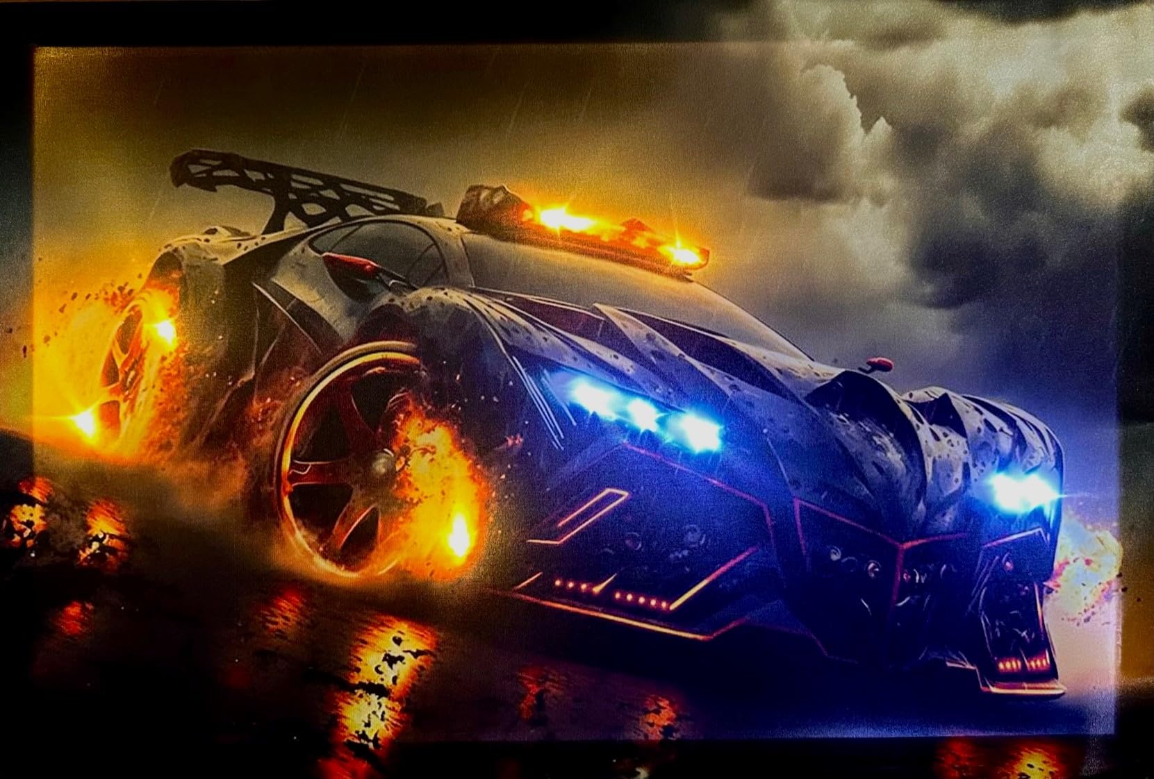 Samarkand - Lights LED-Bild mit Beleuchtung LED- Bilder Leinwandbild 65 x 45 cm Leuchtbild FANTASY CAR/FIRE