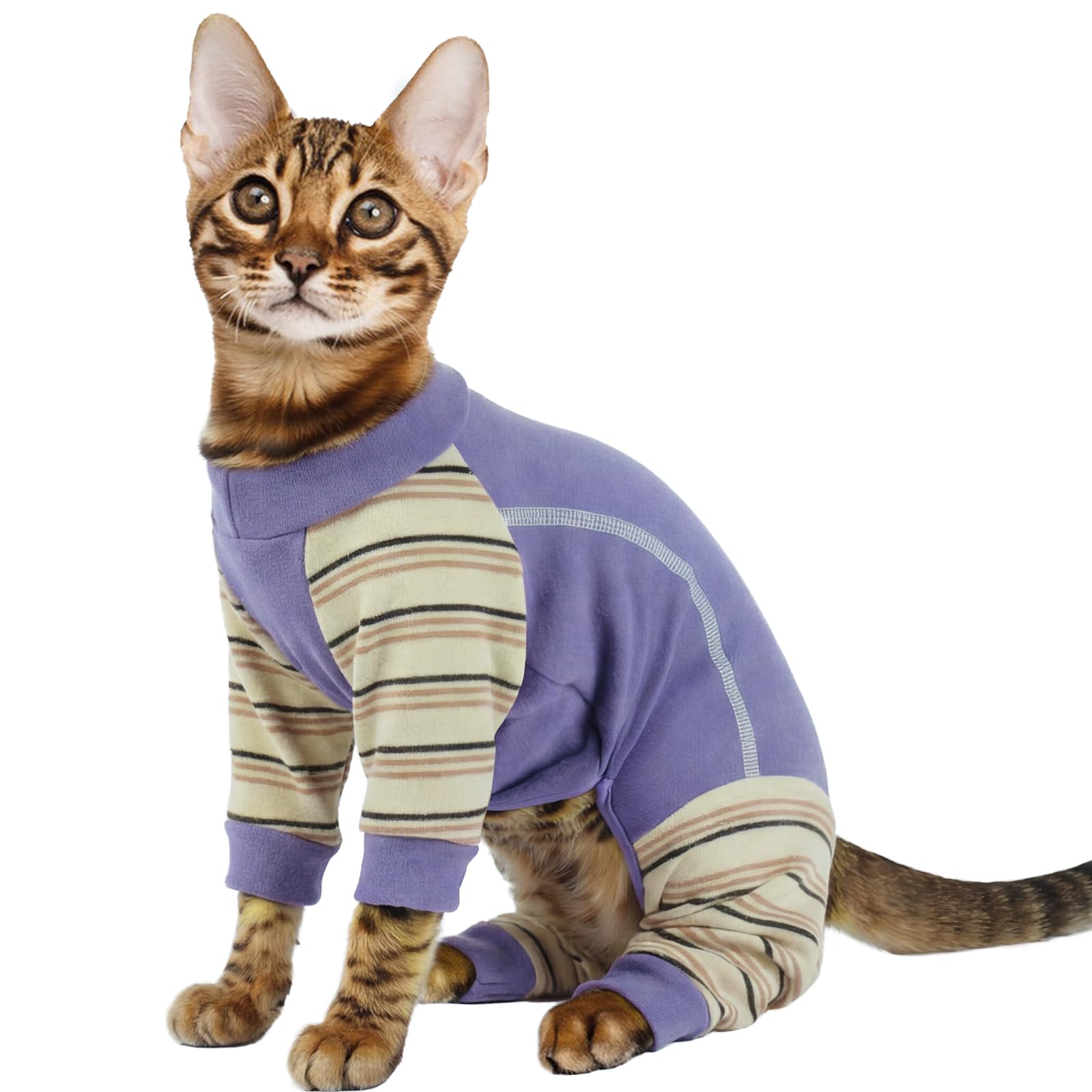 Cat Fleece Jumper, Soft Suit Post Surgery Recovery Suit Long Sleeve Cat Jacket Post Surgery Comfortable Fleece Coat Cover Sore Leg(Purple, S) โ image 1
