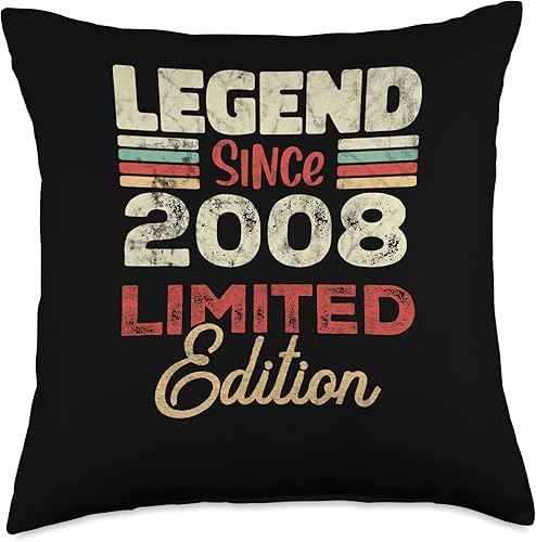 Retro Since 2008 Limited Edition Born in 2008 15th Birthday 15 Year Old Since 2008 Limited Edition Throw Pillow, 18x18, Multicolor