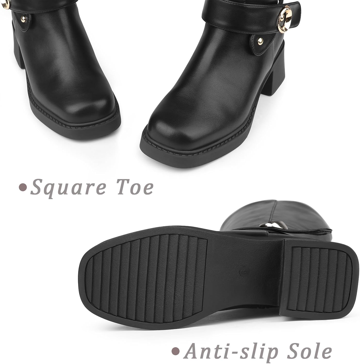 Women's Riding Knee High Boots Square Toe Chunky Low Heels Side Zipper Buckle Moto Boots Fashion Y2K Boots Tall Fall Boots 2025 - Image 7