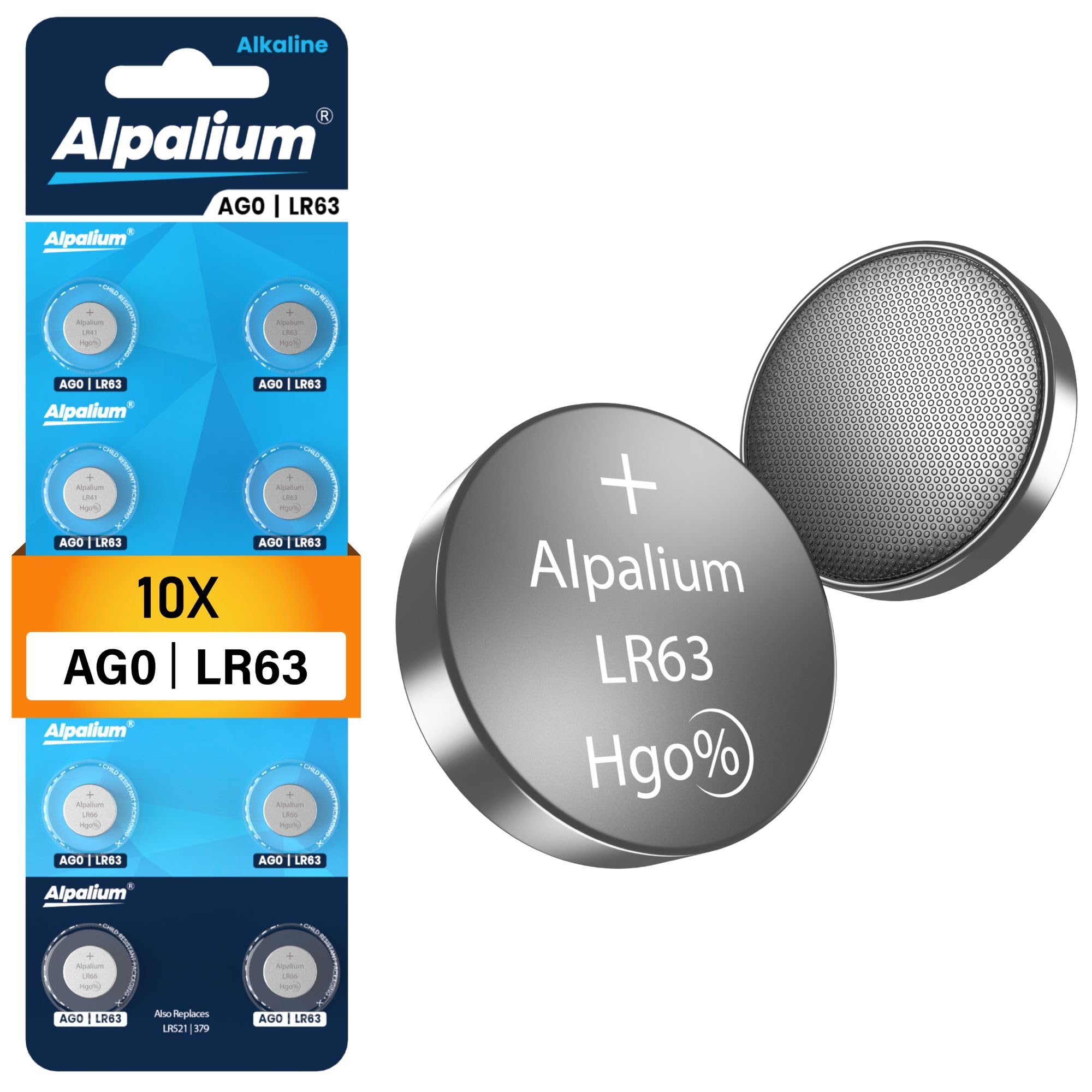 Alpalium AG0 LR63 Knopfzellen-Batterien, 10er Pack, 1,5 V, quecksilberfrei
