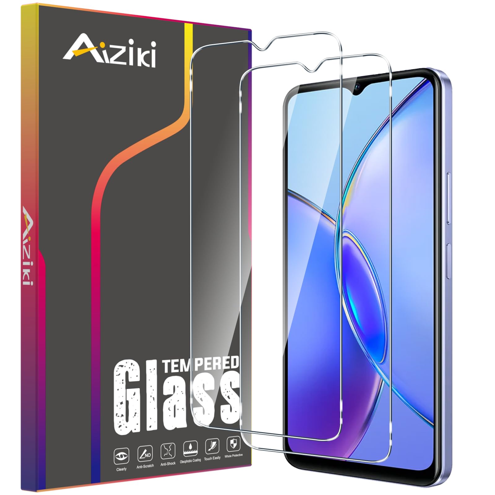 AizikiGlass Screen Protector For vivo Y17s Tempered Glass Film, Impact-Protection, Anti-Shatter, Anti-Scratch, HD Clear, Bubble Free, [2 Pack] Screen Protectors vivo Y17s