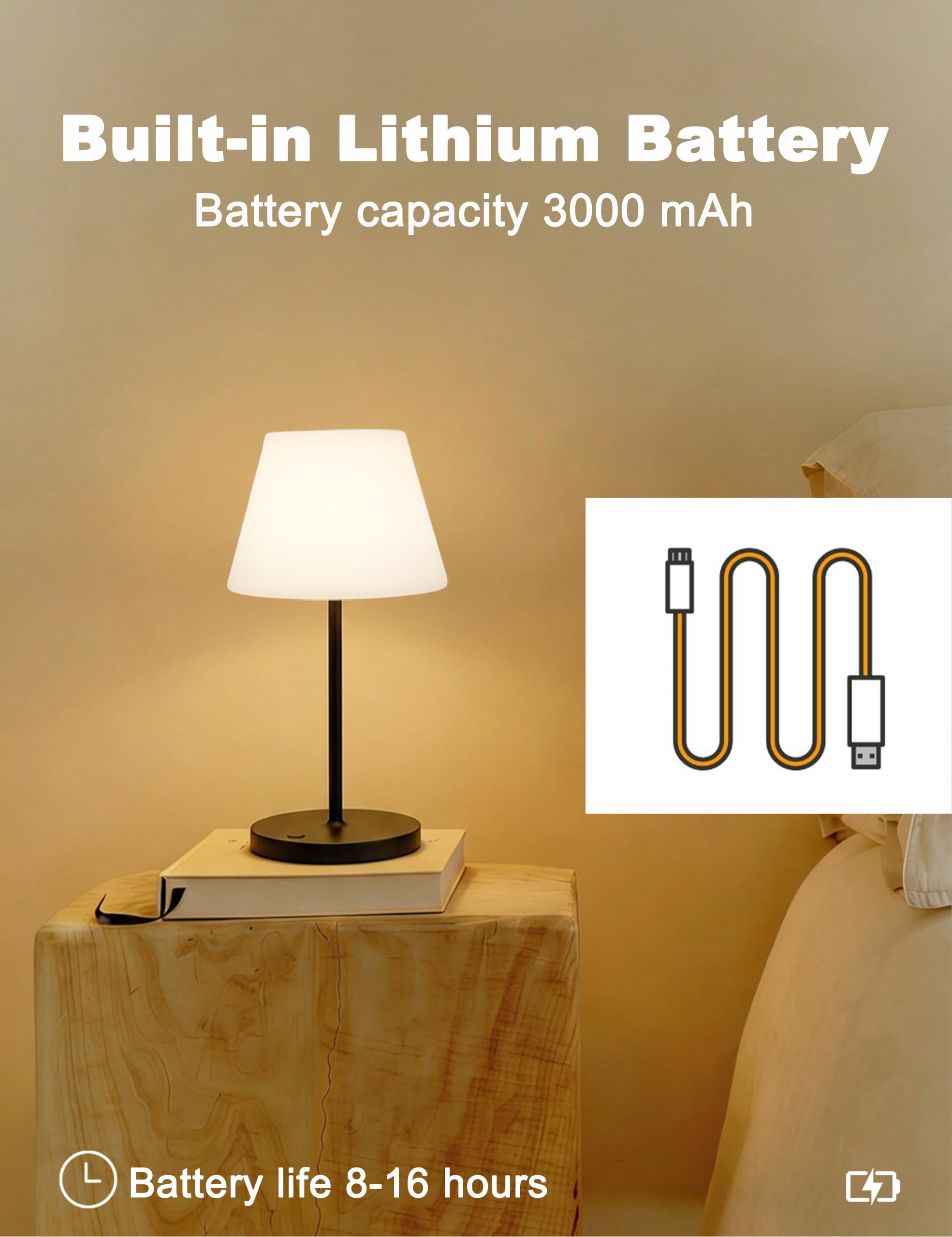 WEILAILUX Kabellose Mini-LED-Tischlampe, wiederaufladbar, 3000 mAh, batteriebetrieben, Duschlampe, wasserdicht, Touch-dimmbar, 2700 K, Nachtlicht für Terrasse, Camping, Esszimmer, Outdoor