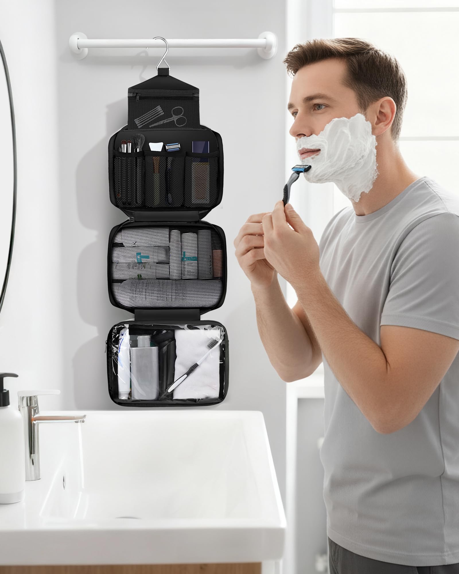 Maliton Neceser Viaje,Neceser Hombre Mujer,Impermeable De Gran Capacidad Neceser Maquillaje,con 4 Compartimentos Y Gancho Giratorio De 360°,para BañO Y Almacenamiento