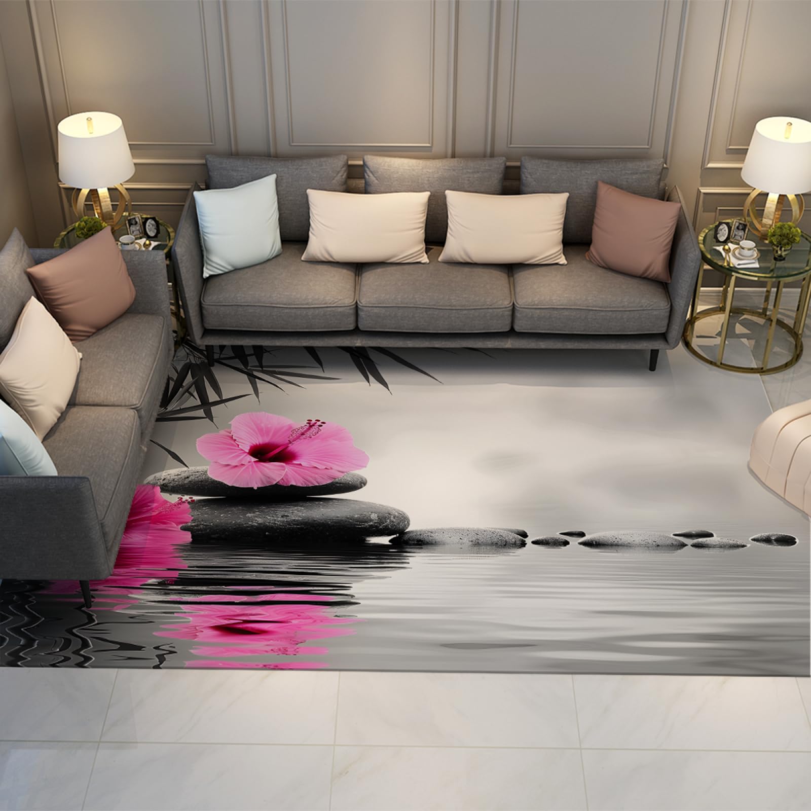 Tapis nature serein fleurs orchidées pierre noire tapis décoratifs japonais 120x180