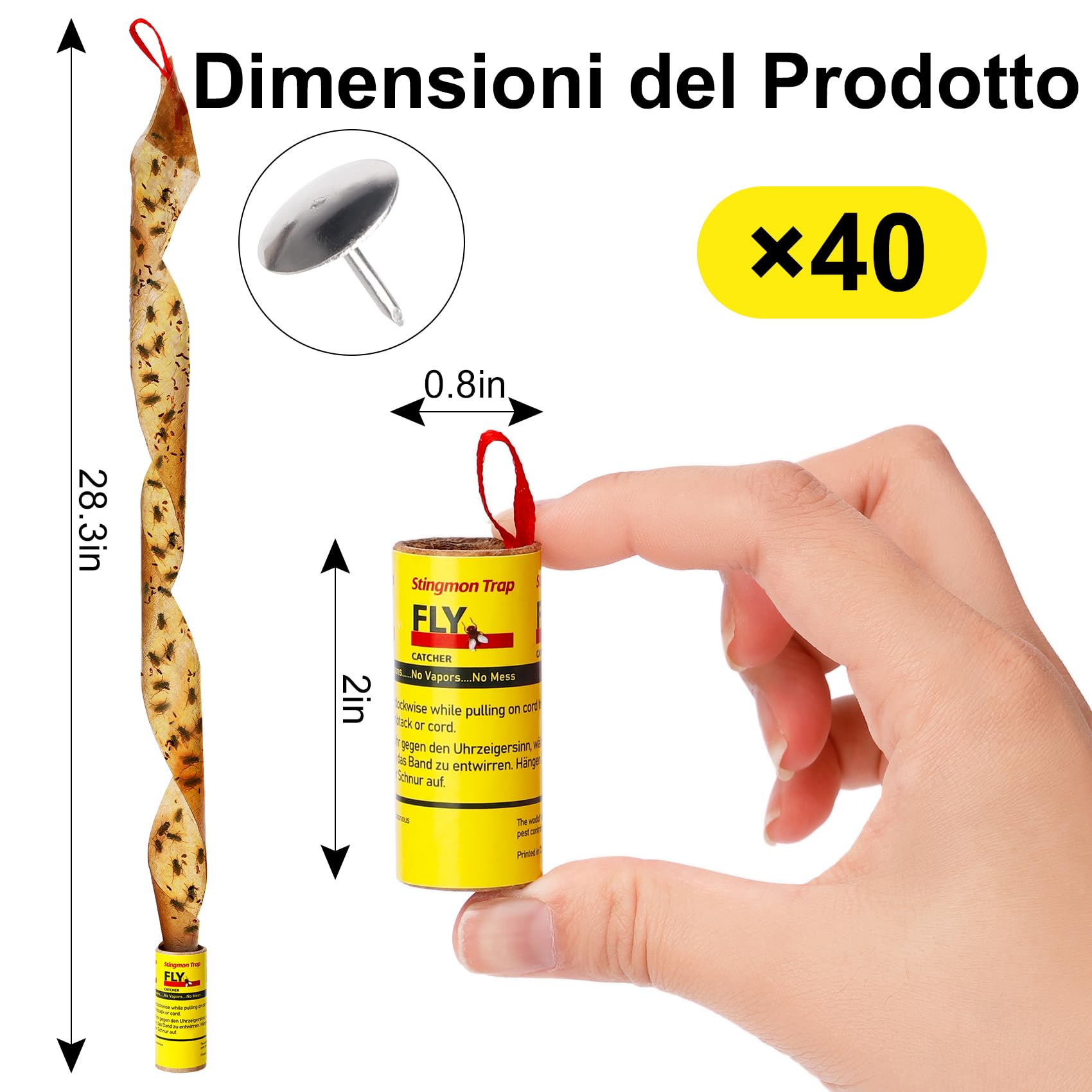 40 Rotolini Acchiappamosche, Set di Mosche per Frutta appiccicosa per Interni Esterni Uso di Mosche, zanzare e Altri Insetti Volanti