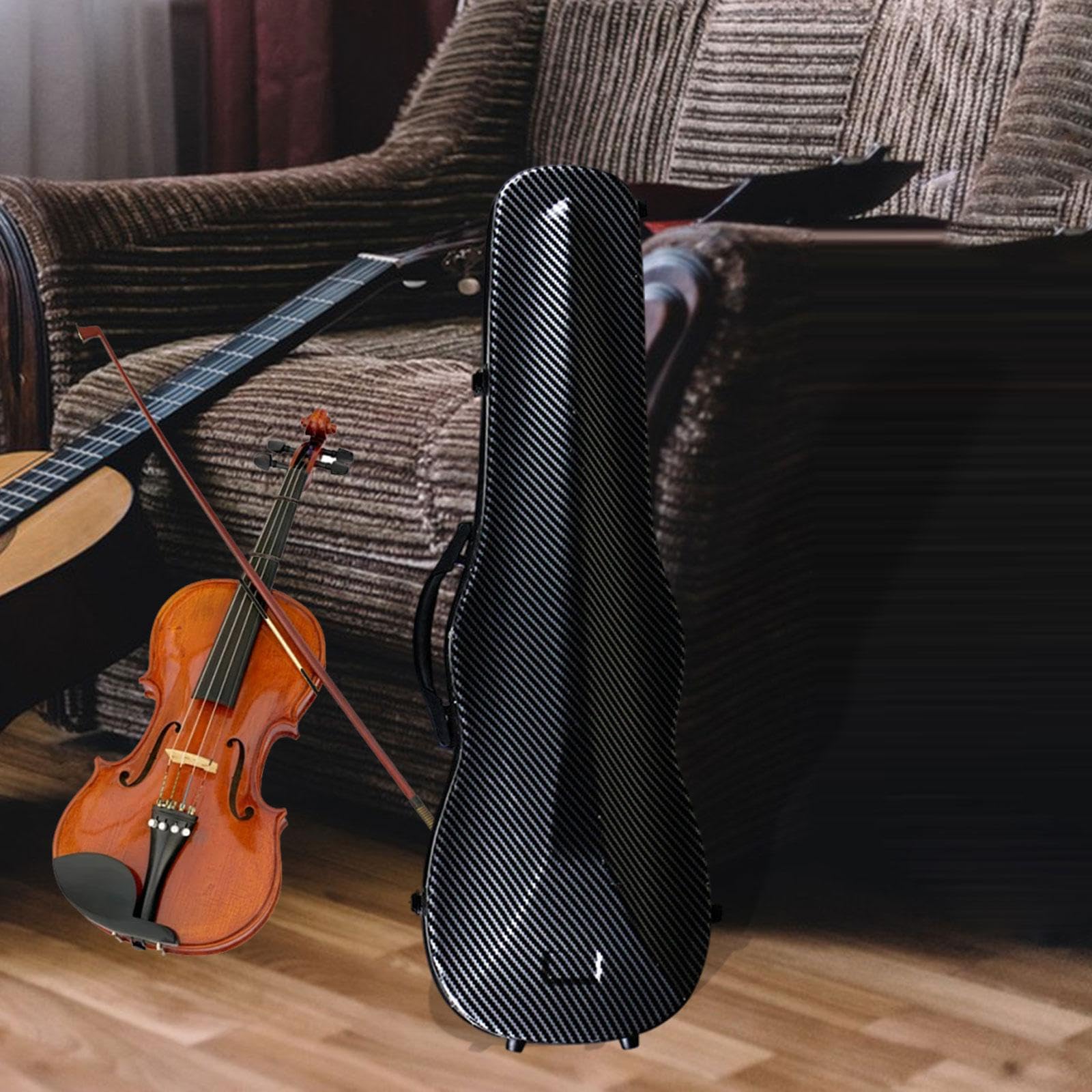 Estuche Rígido para Violín, Caja de Violín de Fibra de Carbono, Estuche Rígido Portátil Tipo Bolso para Guardar El Violín, Bolsa para Violín para Prin, negro