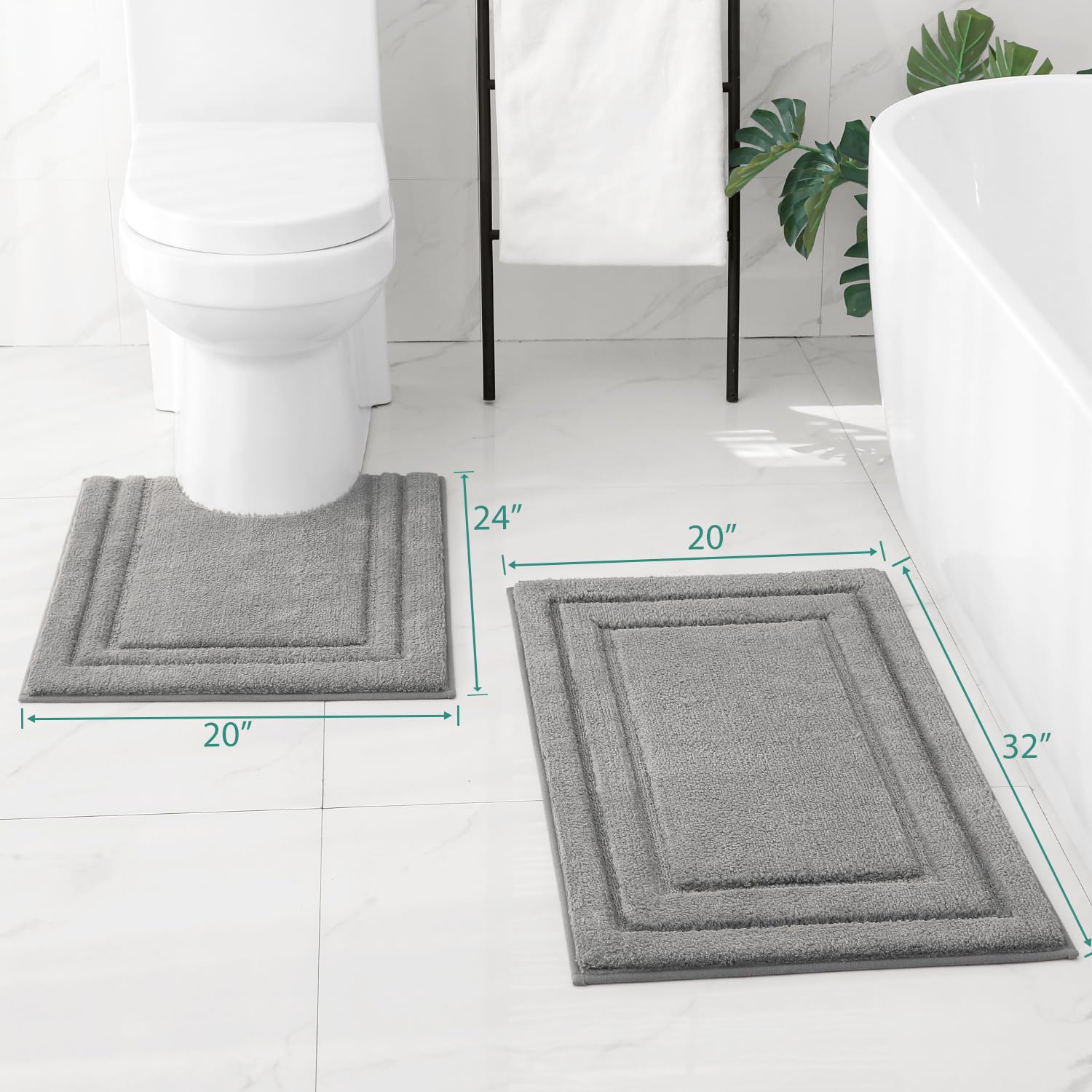 HOMEIDEAS Badezimmerteppich-Set, 2-teilig, super weich und saugfähig, rutschfeste Mikrofaser, maschinenwaschbar, U-förmig, WC-Vorleger-Set (grau)