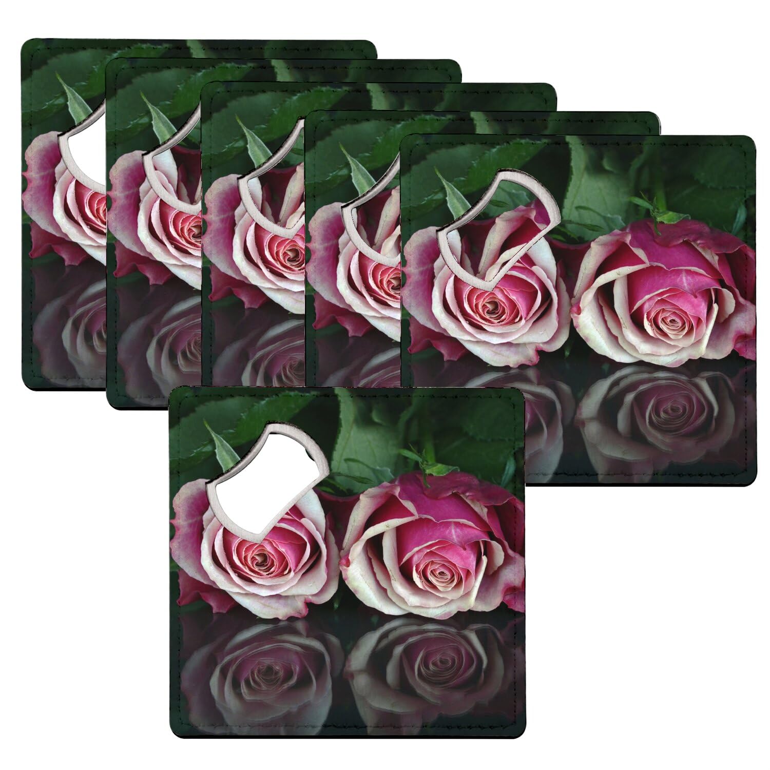 Sous-verre décapsuleur roses alignées pour éviter les taches sur vos meubles