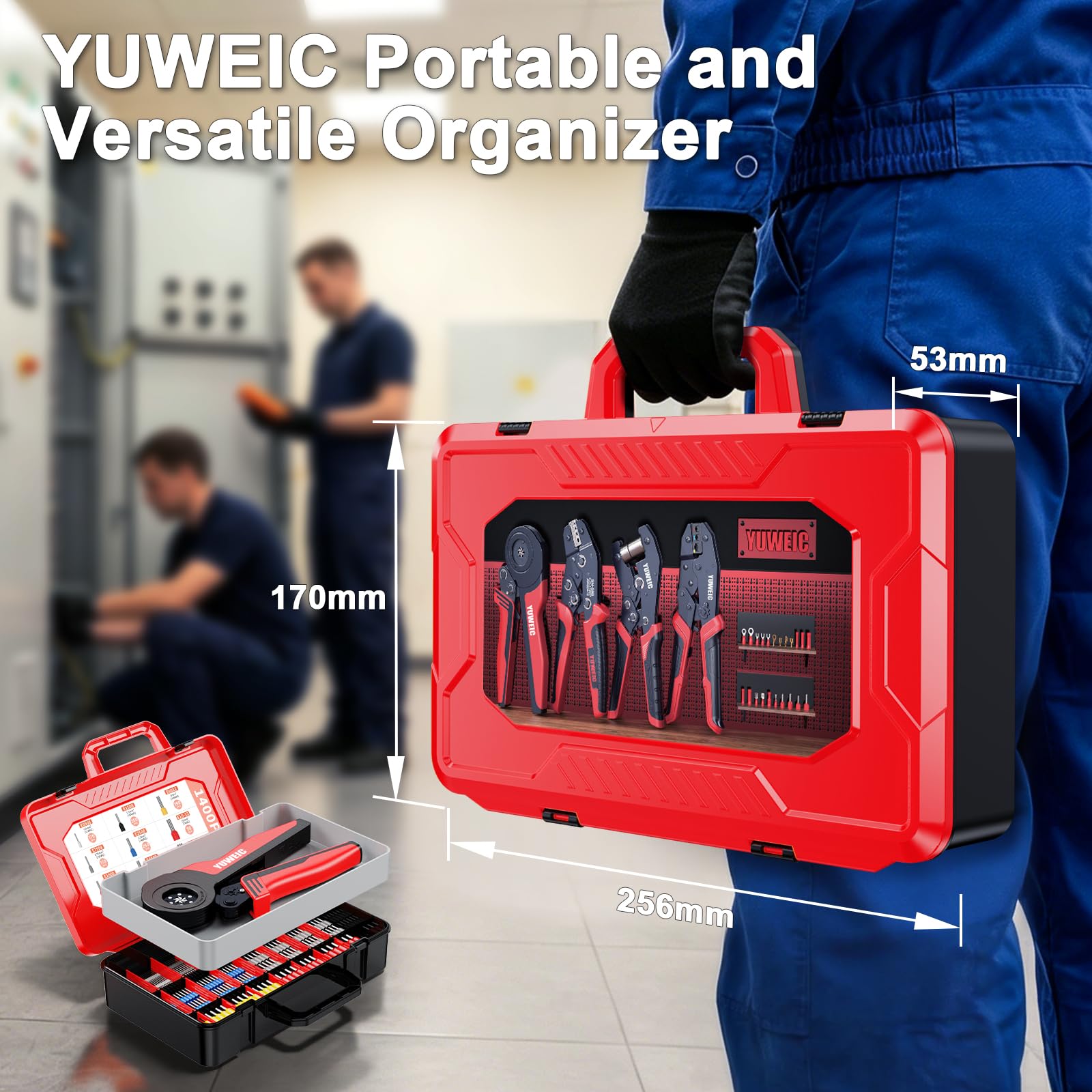Kit di crimpatura con ghiera 0,08-16 mm² AWG 28-5, crimpatrice a cricchetto con 1400 puntali, set di crimpatura esagonale autoregolante, kit di crimpatura per terminali elettrici con custodia