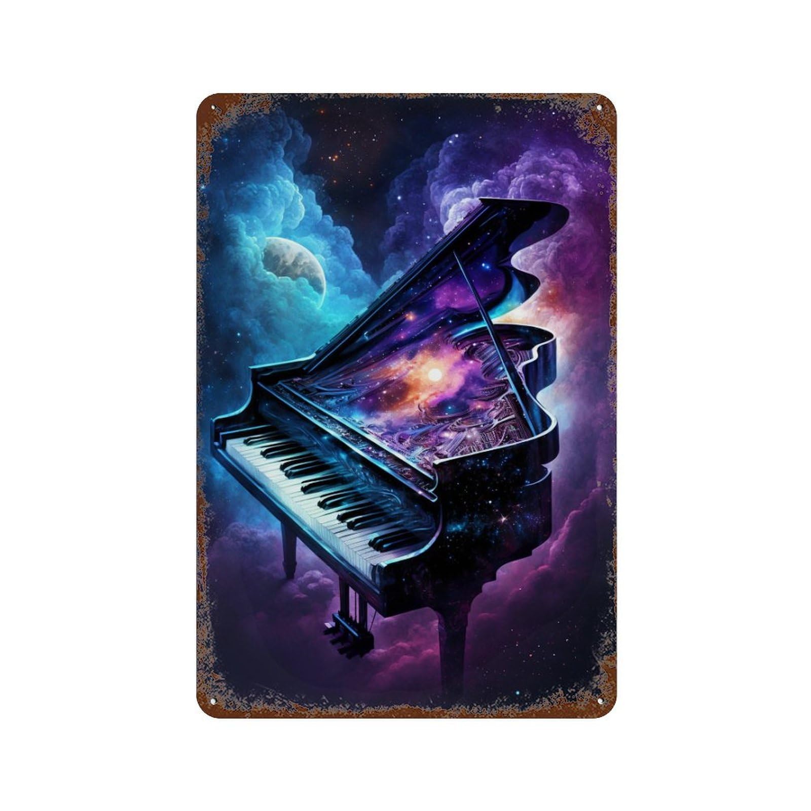 Rust Effect Cosmic Piano Keys-1 Retro Metal Sign 11.8"x7.9", Novelty Wall Decor for Bistro, Counter And Cafe Decor