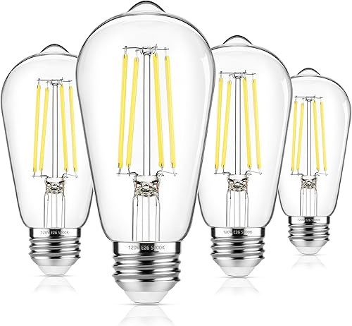 Miniatura 1 de Paquete de 4 bombillas LED Edison vintage, equivalente a 60 W, bombilla Edison de 850 lúmenes, 6 W, luz blanca diurna 5000 K, bombilla de filamento