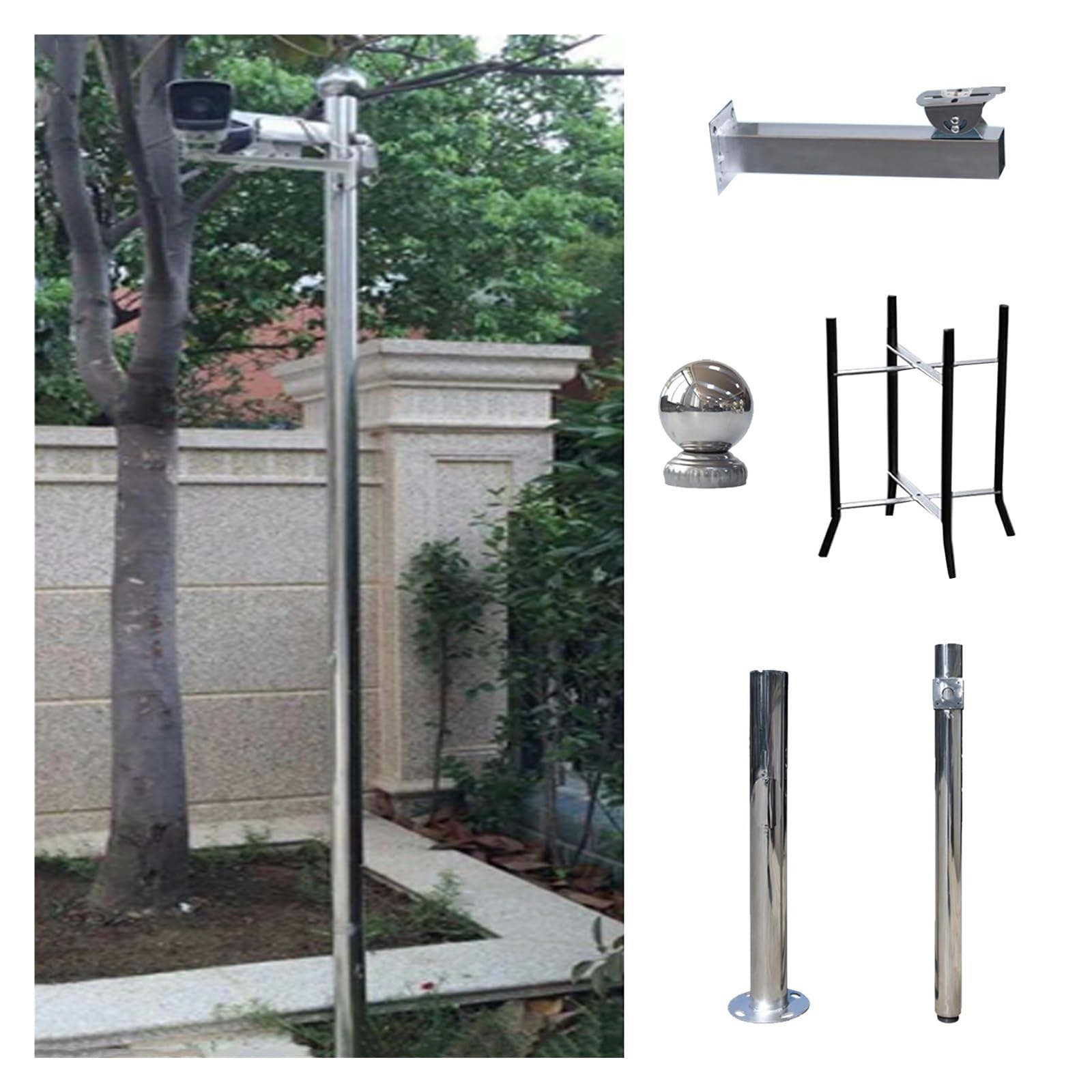 Poste de cámara de acero inoxidable desmontable, soporte de suelo ajustable de 6 a 20 pies para cámaras de seguridad universales, fácil de instalar, diseño duradero