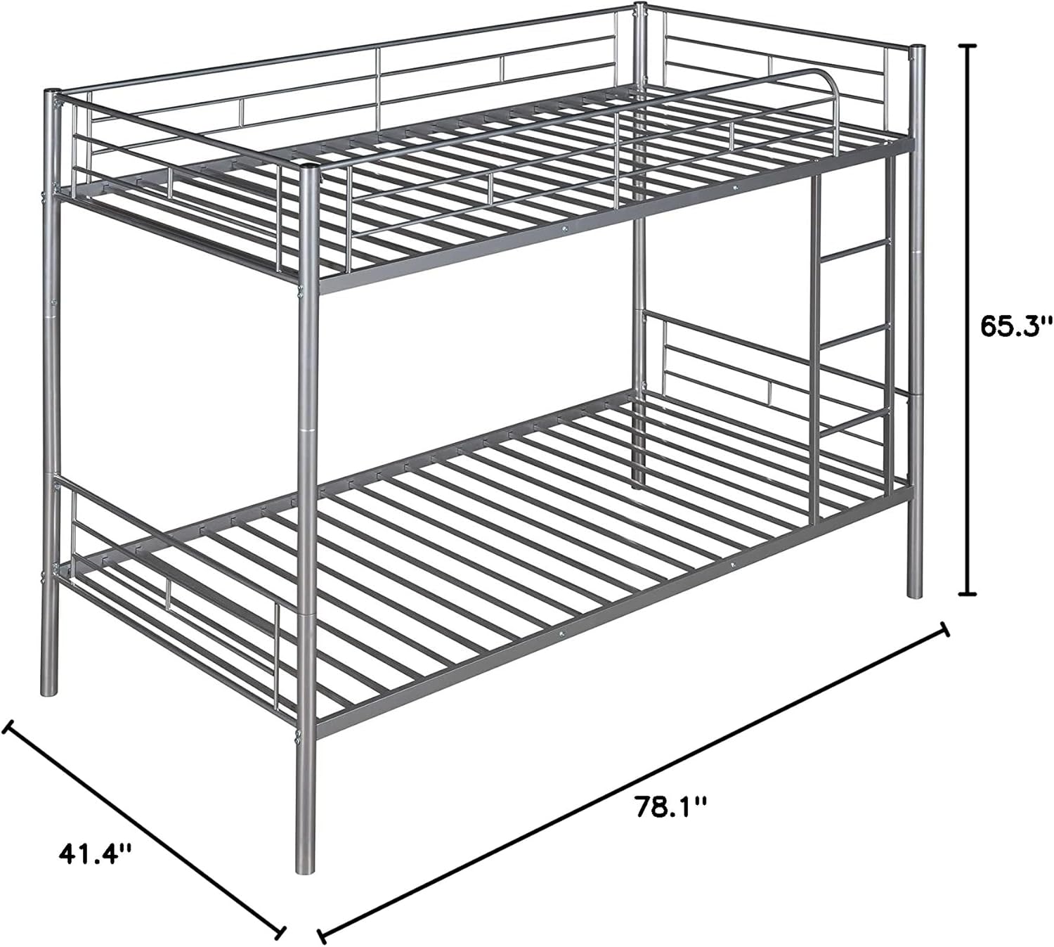 DNYN Twin Bunk Bed with Ladder for Kids, Metal Structure Bedframe,Convertible Bunkbeds,Perfect for Dorm,Bedroom,Guest Room,No Box Spring Required, Silver