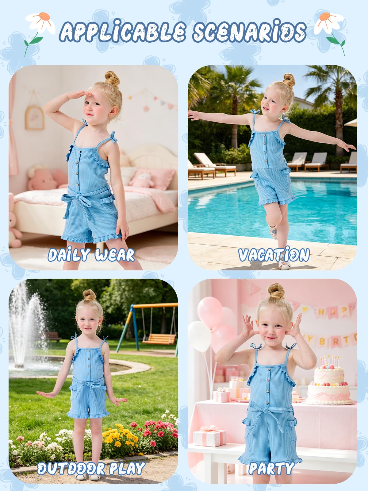 Miipat Vestiti Set Outfit Estivo per Bebè Bambina, Tutina Senza Maniche Bambine Tutine per Bambini Informale Romper Maglia con Volant