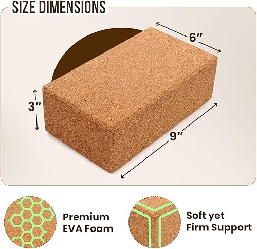 Miniatura 2 de MHW - LIVE WELL Cork Yoga Block  Natural Anti-Slip Yoga Block for Stability & Deepening Poses - 9x6x3 Inches, Single