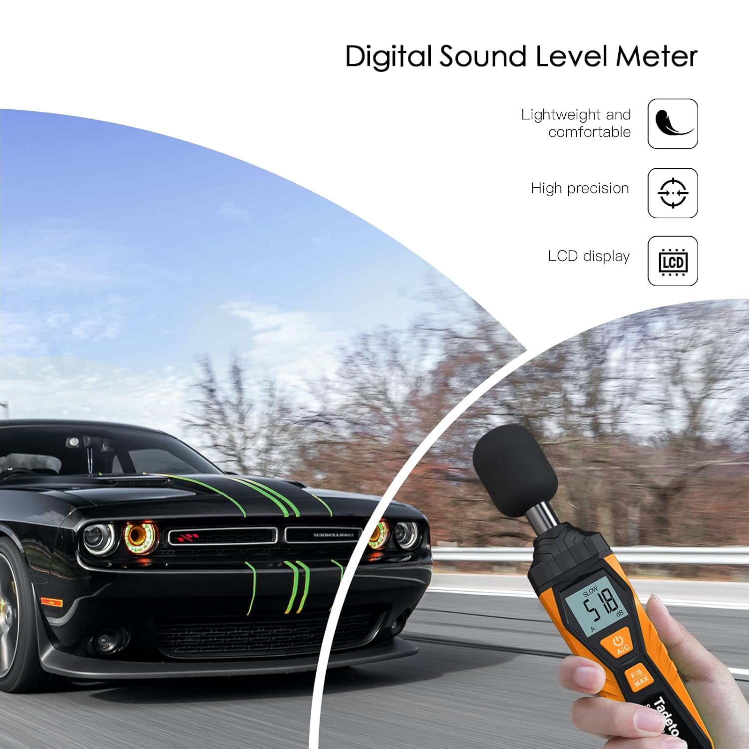 Tadeto SL720 Sound Level Meter used in a car