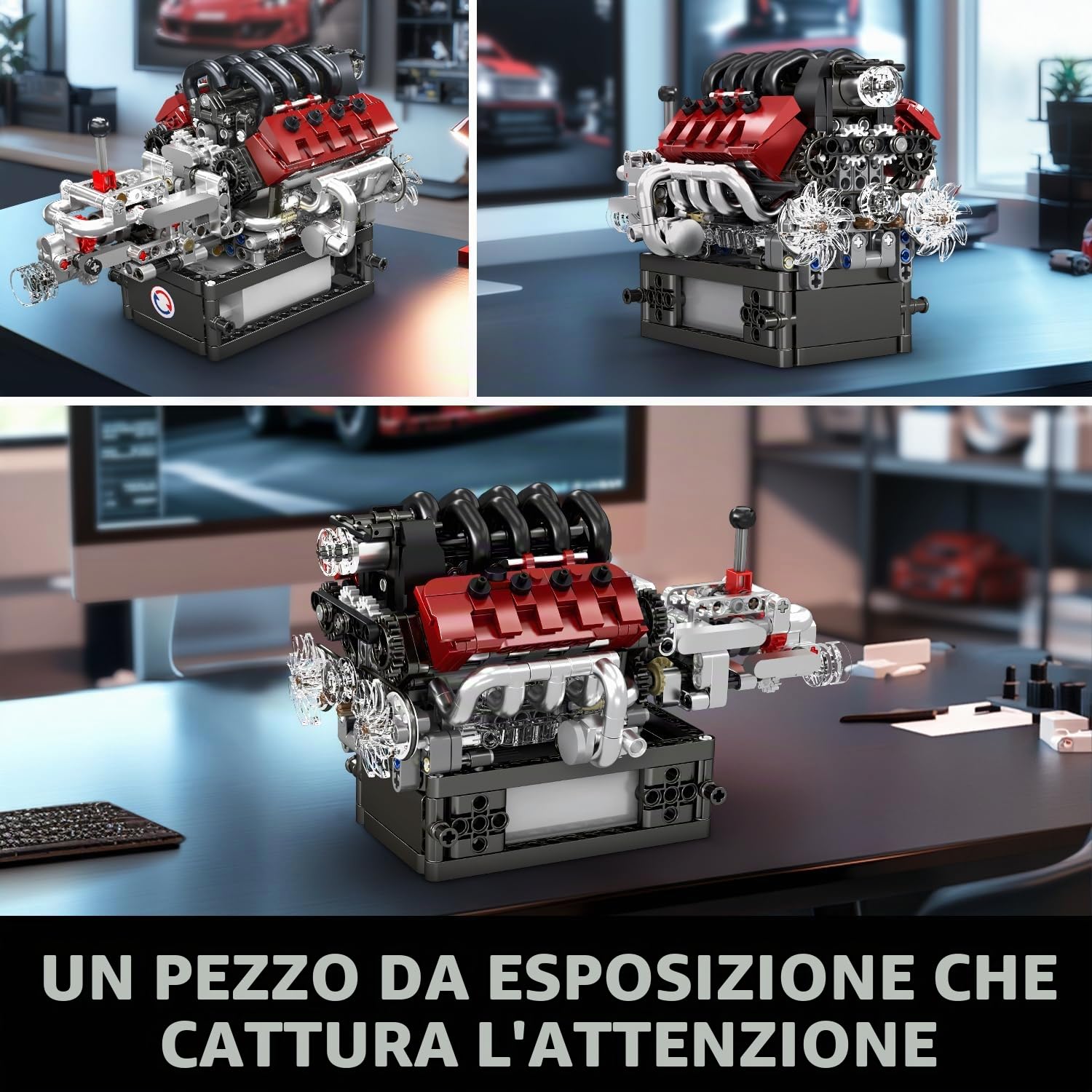 Mould King 10227 Technik V8 - Set di mattoncini motore con batteria, kit di montaggio per ragazzi e adulti (787 pezzi)