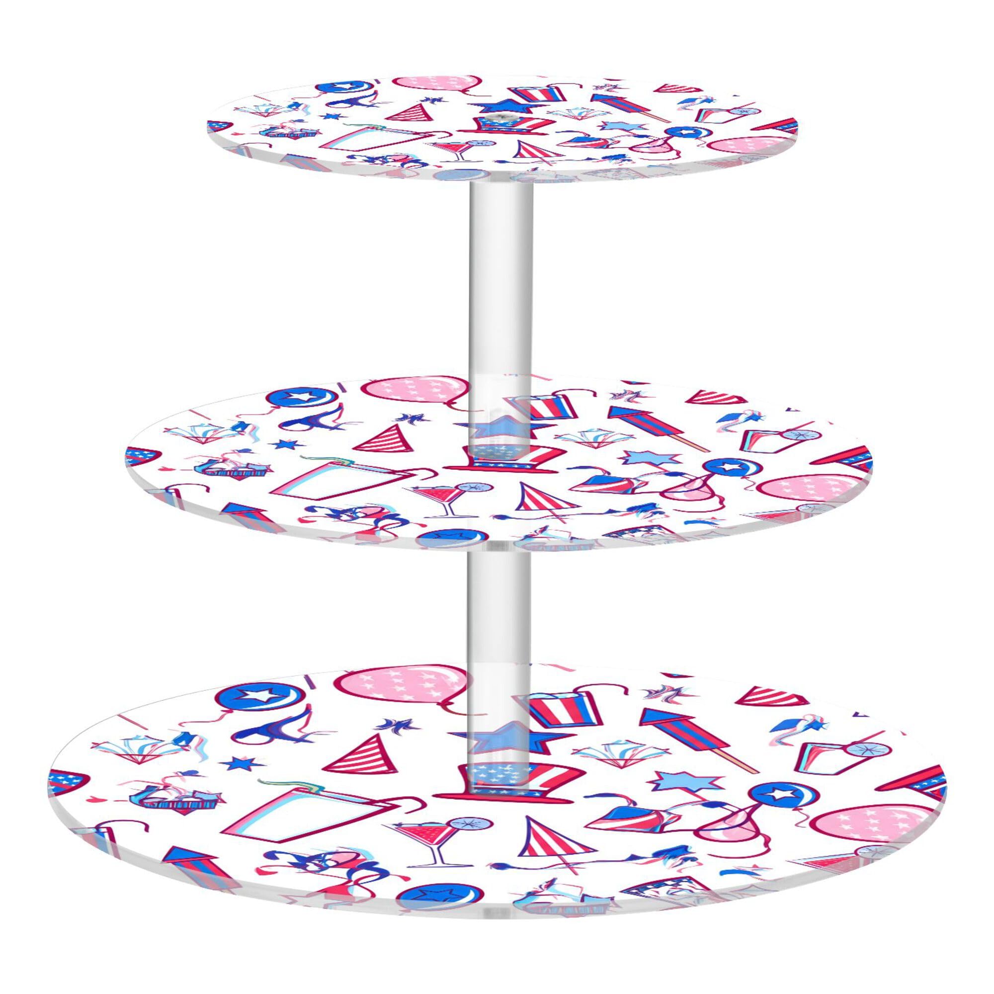 PYBUG Independence Day 3 Tier Acrylic Cupcake Stands Tower,Dessert Table Display Set for Tea Party,Wedding,Birthday, Baby Shower