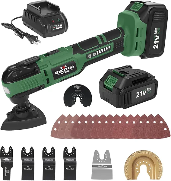 LAZYLAND 21V Cordless Oscillating Tool Kits, Brushless Oscillating Multitool with 6-variable speed, 2X3.0 Ah Battery and accessories for Cutting, Grinding, Scraping, Sanding