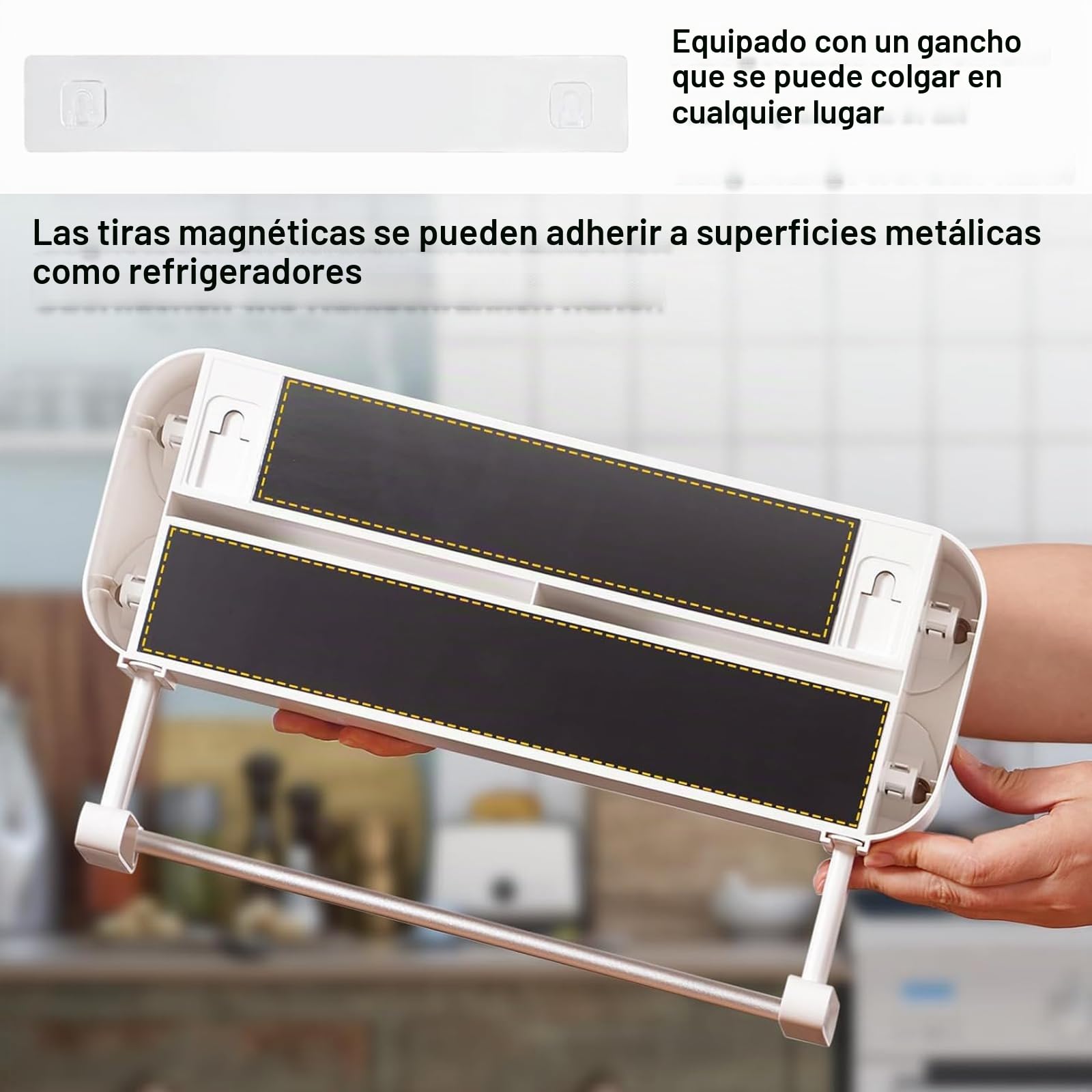 Dispensador de Papel y Película de Aluminio, 3 en 1, Soporte Magnético para Rollos de Cocina, Dispensador de Papel de Aluminio,Dispensador Papel Aluminio y Film con Portarrollos Cocina,Negro