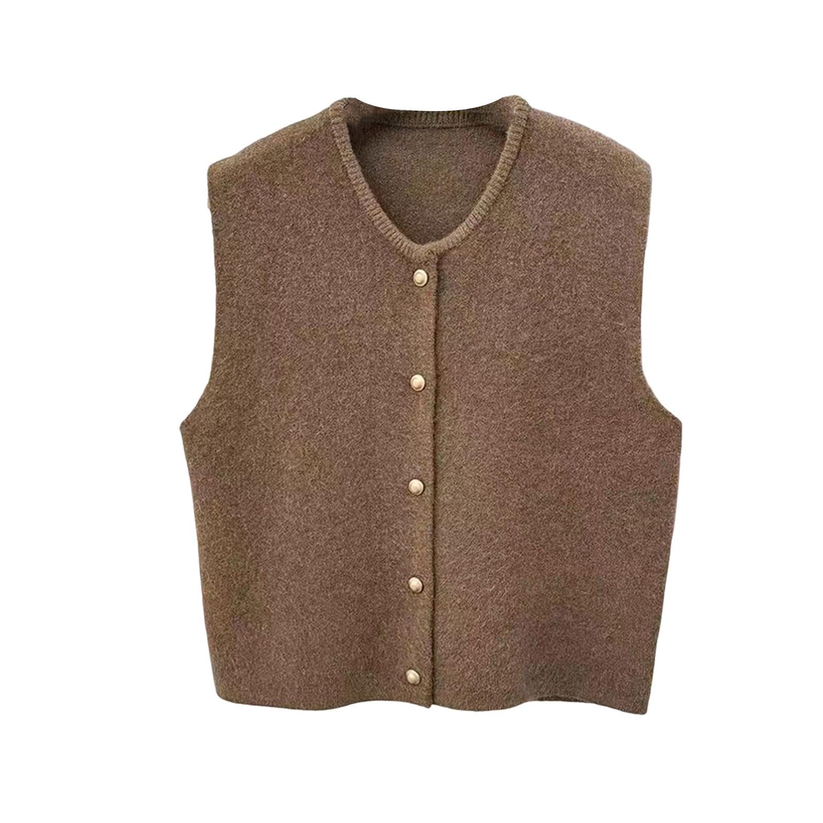 the style sutra Women Knit Cardigan Vest Button Waistcoat for Commuting Indoor Office Coffee-picture-25
