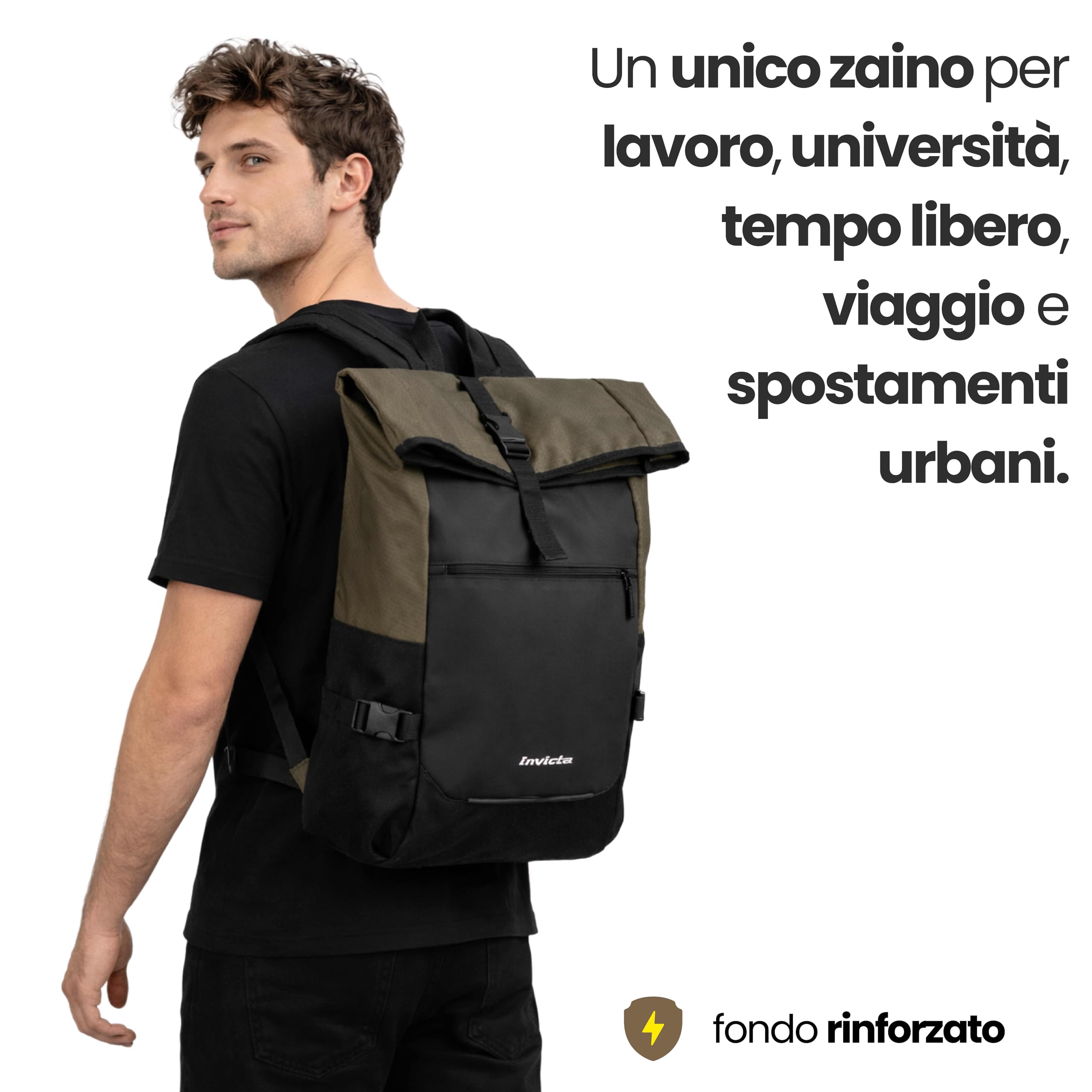 Invicta Zaino INVICTA - INVICT-ACT FOLD - Ufficio, Lavoro, Viaggio & Tempo Libero - Maxi Capienza - Tasca Interna Porta PC - Tasca Porta Borraccia