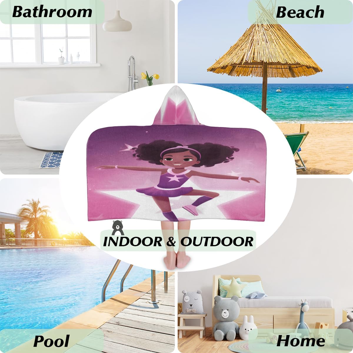 Pardick Kids Bath Towel Dance Girl Beach Towel with Hood Pool Cover Up for Girls Boys Soft Absorbent Hooded Bath Towel Toddler Towels for Beach, Pool