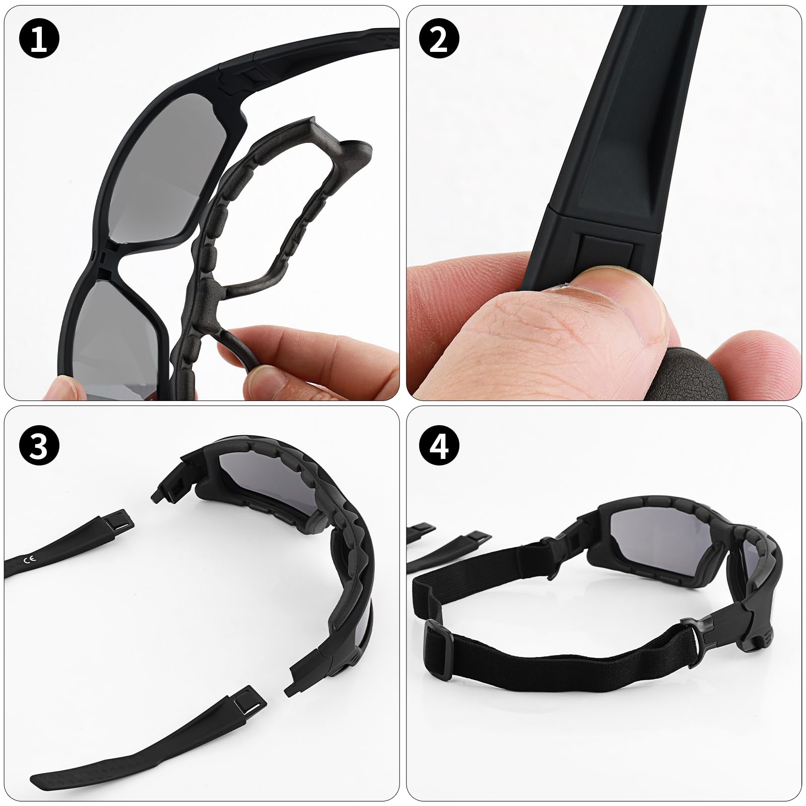 Gafas de sol de seguridad antivaho acolchadas de espuma, a prueba de polvo, resistentes al viento, caza, senderismo, golf
