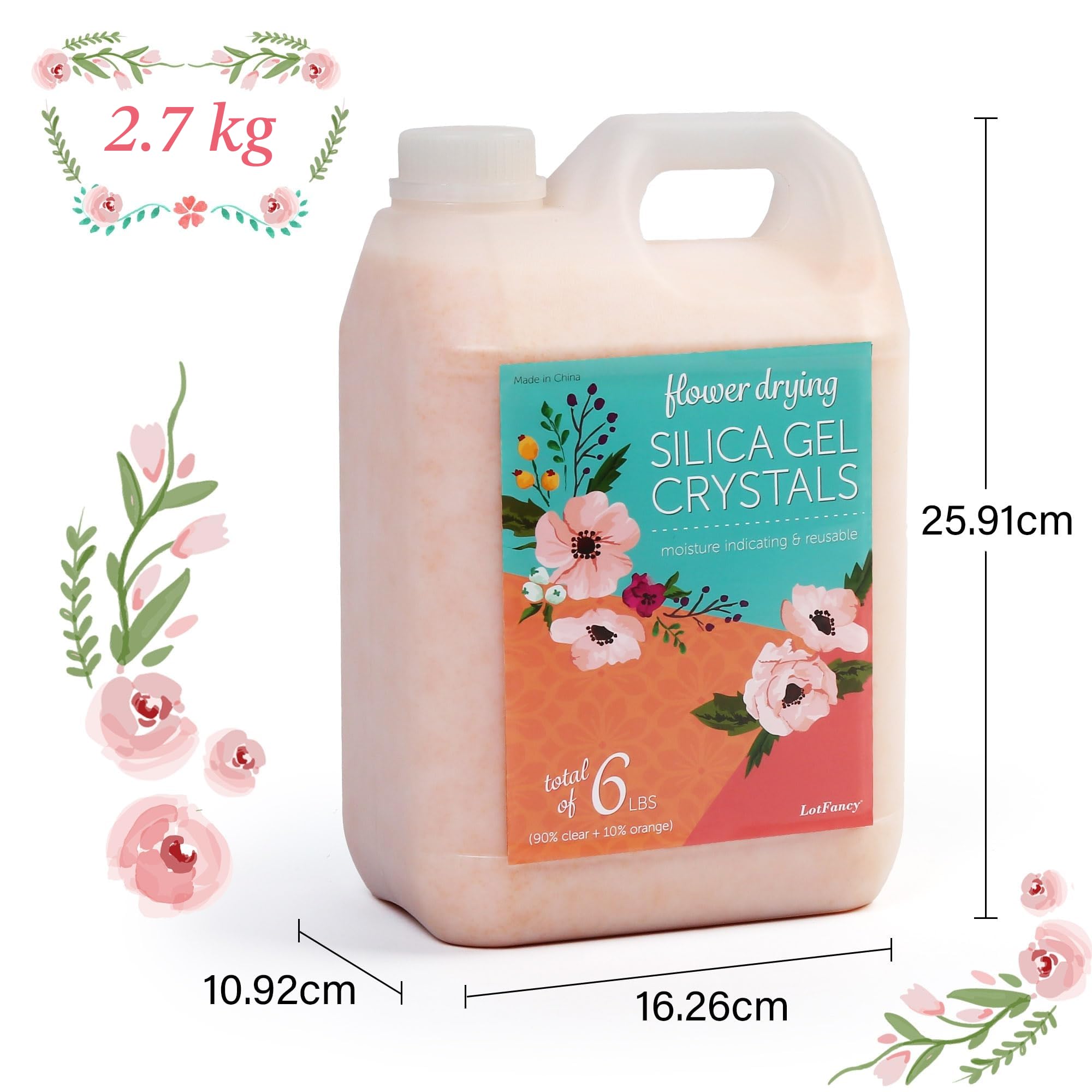 LotFancy Gel de Sílice para Secar Flores, Cristales de Sílice que Indican el Color de 6 Libras (2.72KG) para Almacenamiento de Ramos de Boda