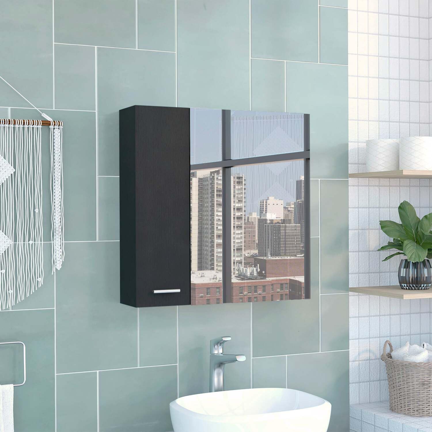 Harbor Medicine Cabinet with Mirror, 2 Doors, and 4 Interior Shelves, Black