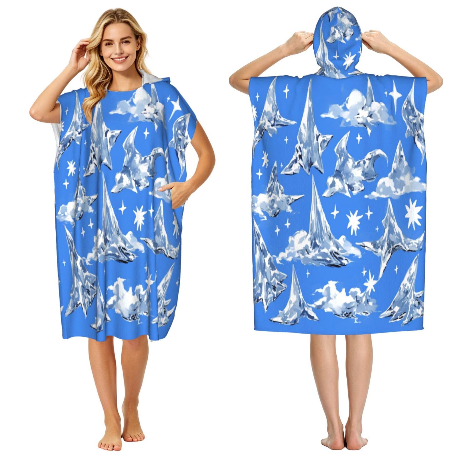 KLGRTJHK Flying Alien Bird Adult Hooded Beach Poncho Towel 43"X35"