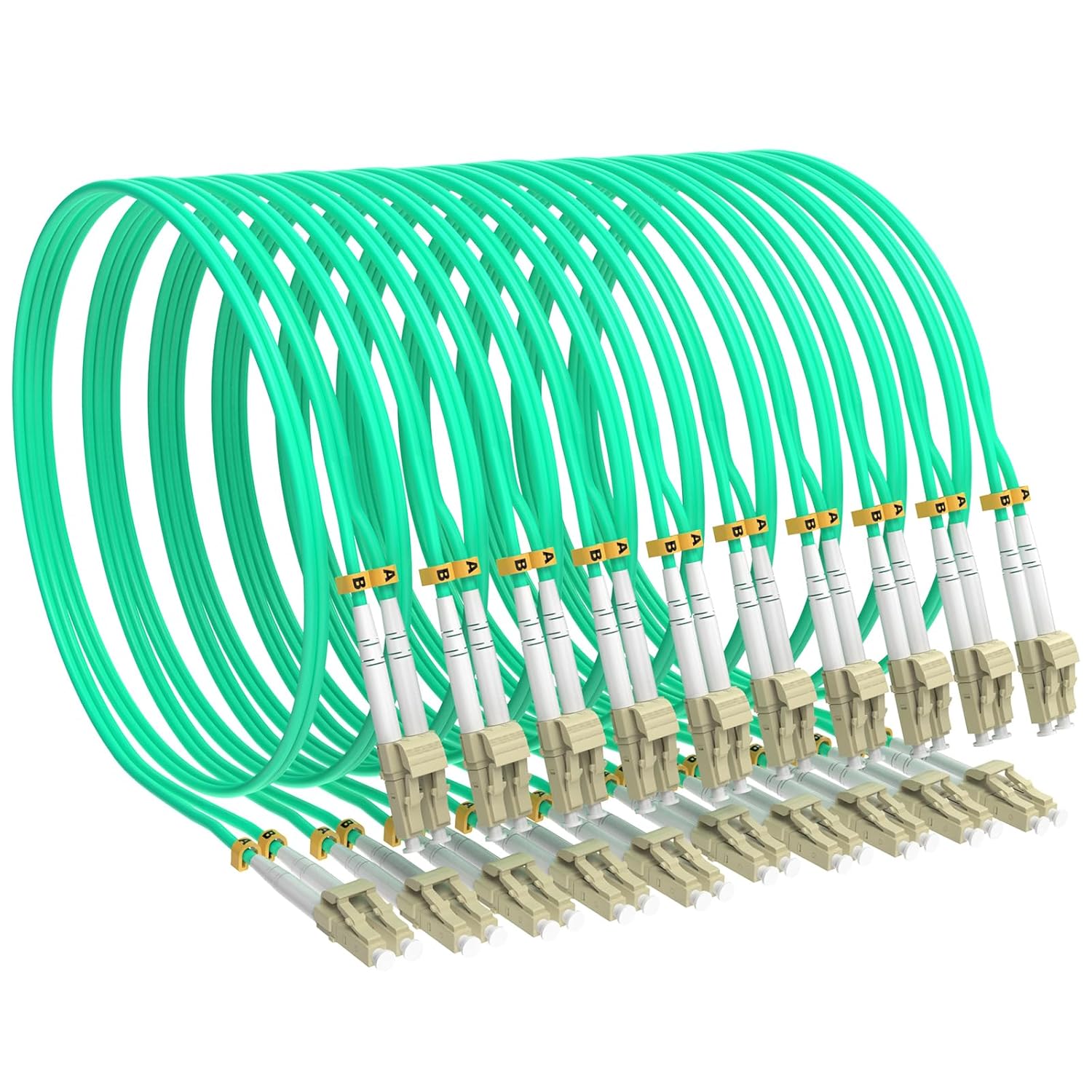 Om3 Lc to Lc Fiber Patch Cable 1m 10 Pack, Multimode Duplex 50/125μm, 10Gb Multi Mode Lc-Lc Fiber Optic Cable OM3, Aqua LSZH MM Fiber Lc to Lc 1 Meter 3.28ft