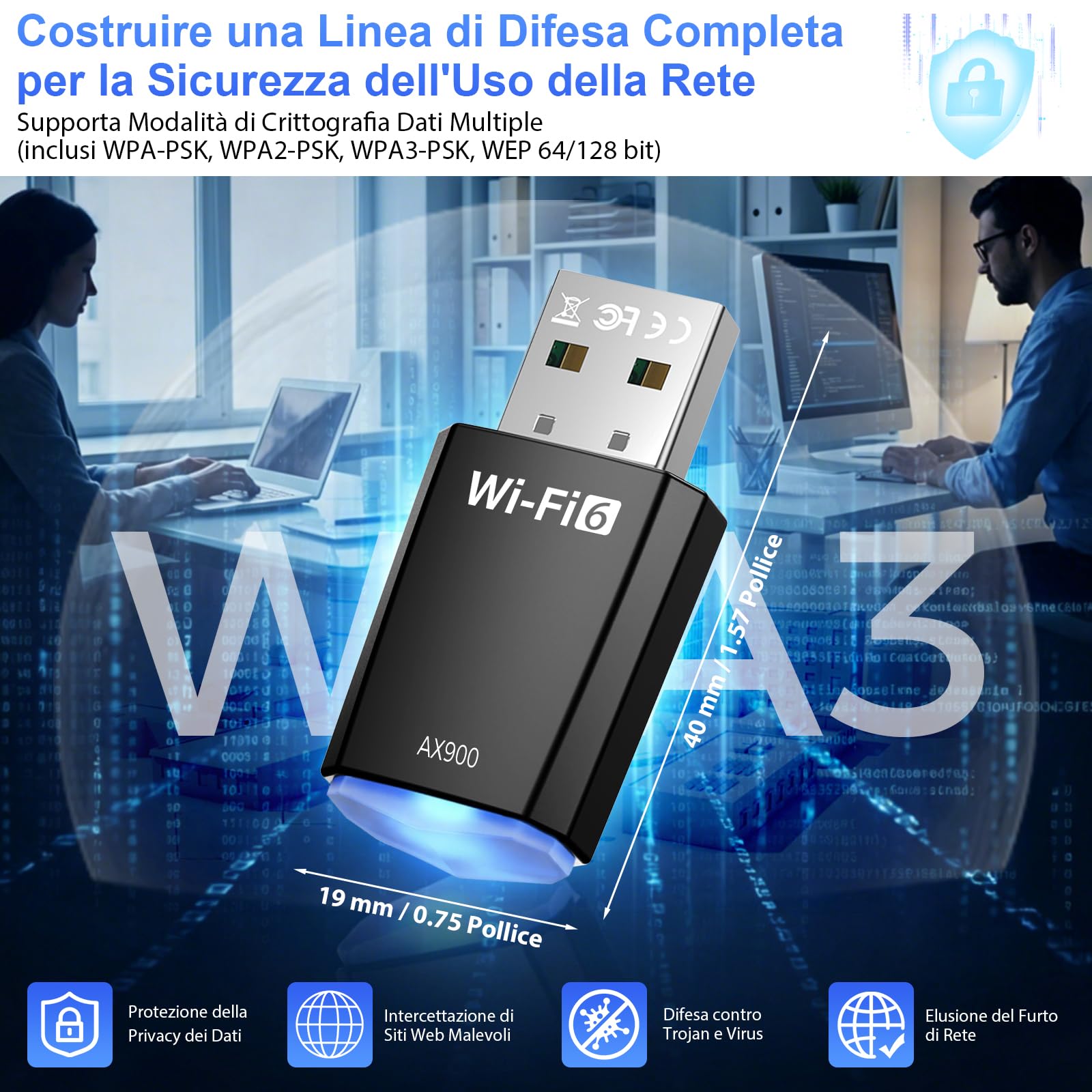 AX900 Chiavetta USB WiFi 6 Adattatore Dual Band 2.4GHz/5GHz per PC Windows 11/10/8.1/8/7