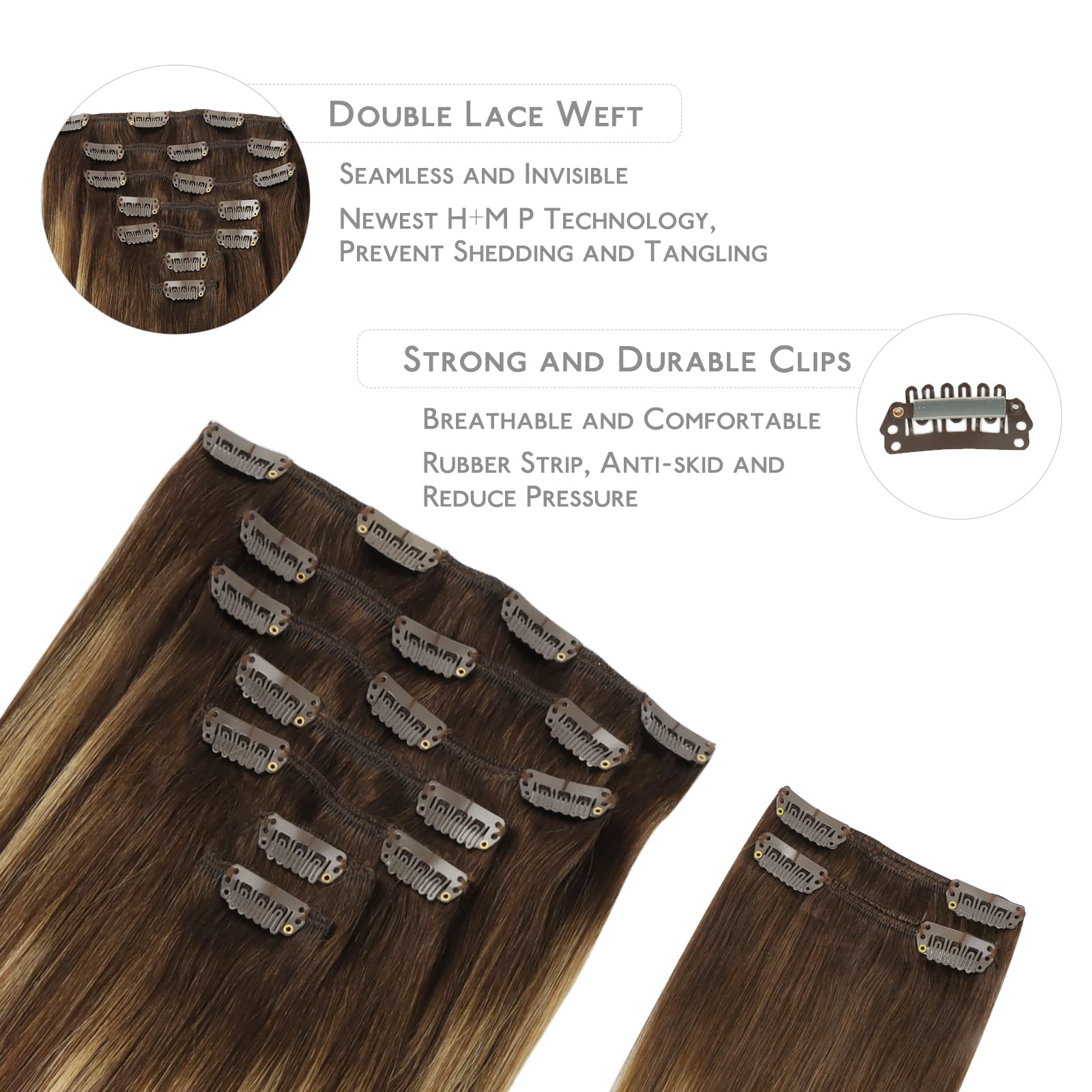 WENNALIFE Clip in Hair Extensions Human Hair 16 Inch 120g 7pcs Dark Brown Hair Extensions Clip in for Women Real Human Hair Double Weft Rallonge Cheveux Humain Extension Real Hair Extensions — view 99