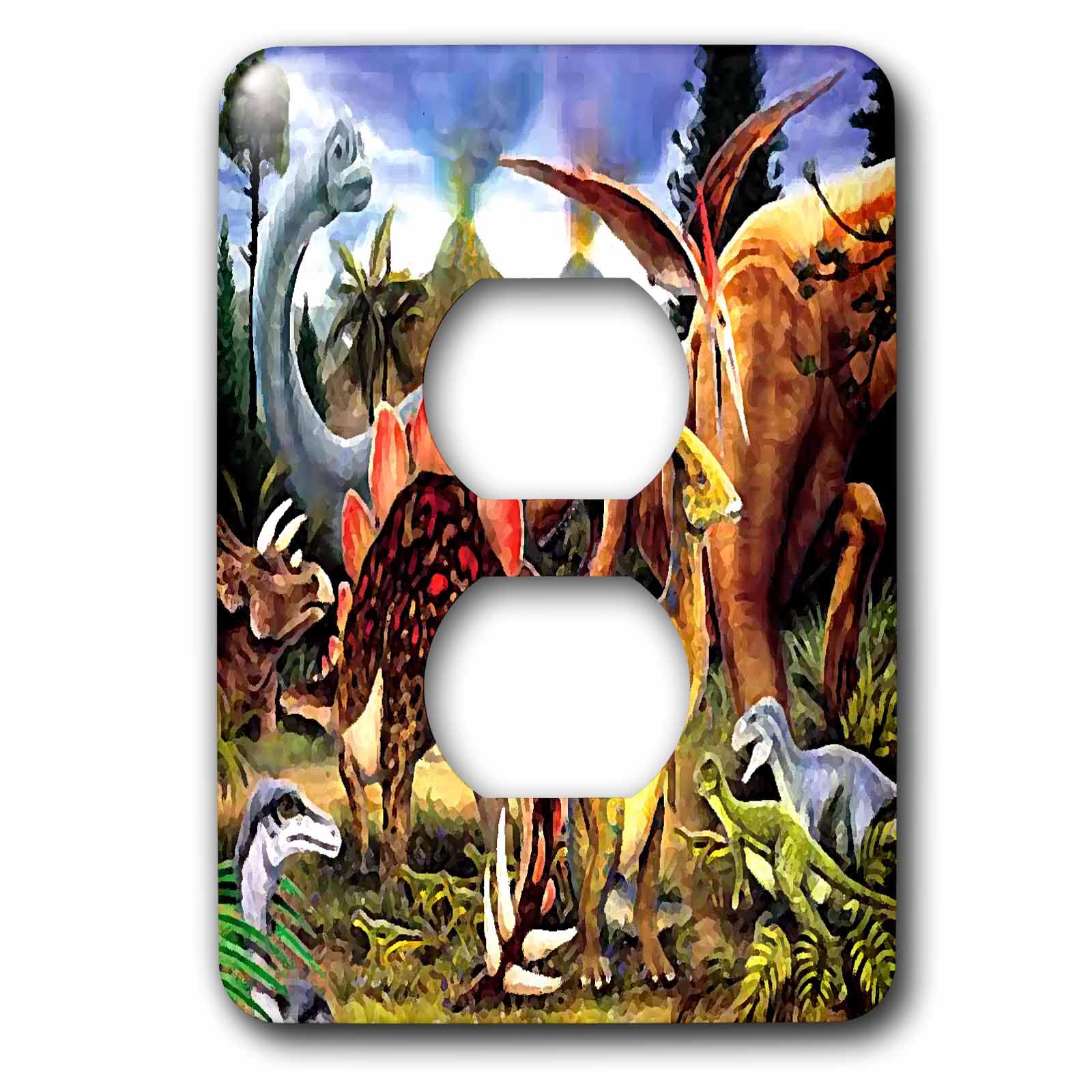 Plaque pour 2 prises 3drose LSP 4102 motif 6 dinosaures pour décoration murale