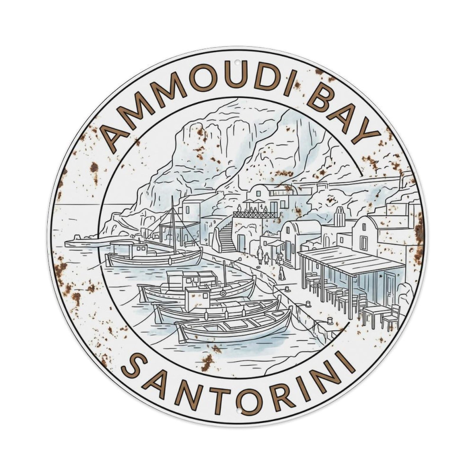 Fqnyr Style Metal Tin Sign Vintage Travel Ammoudi Santorini Bay
