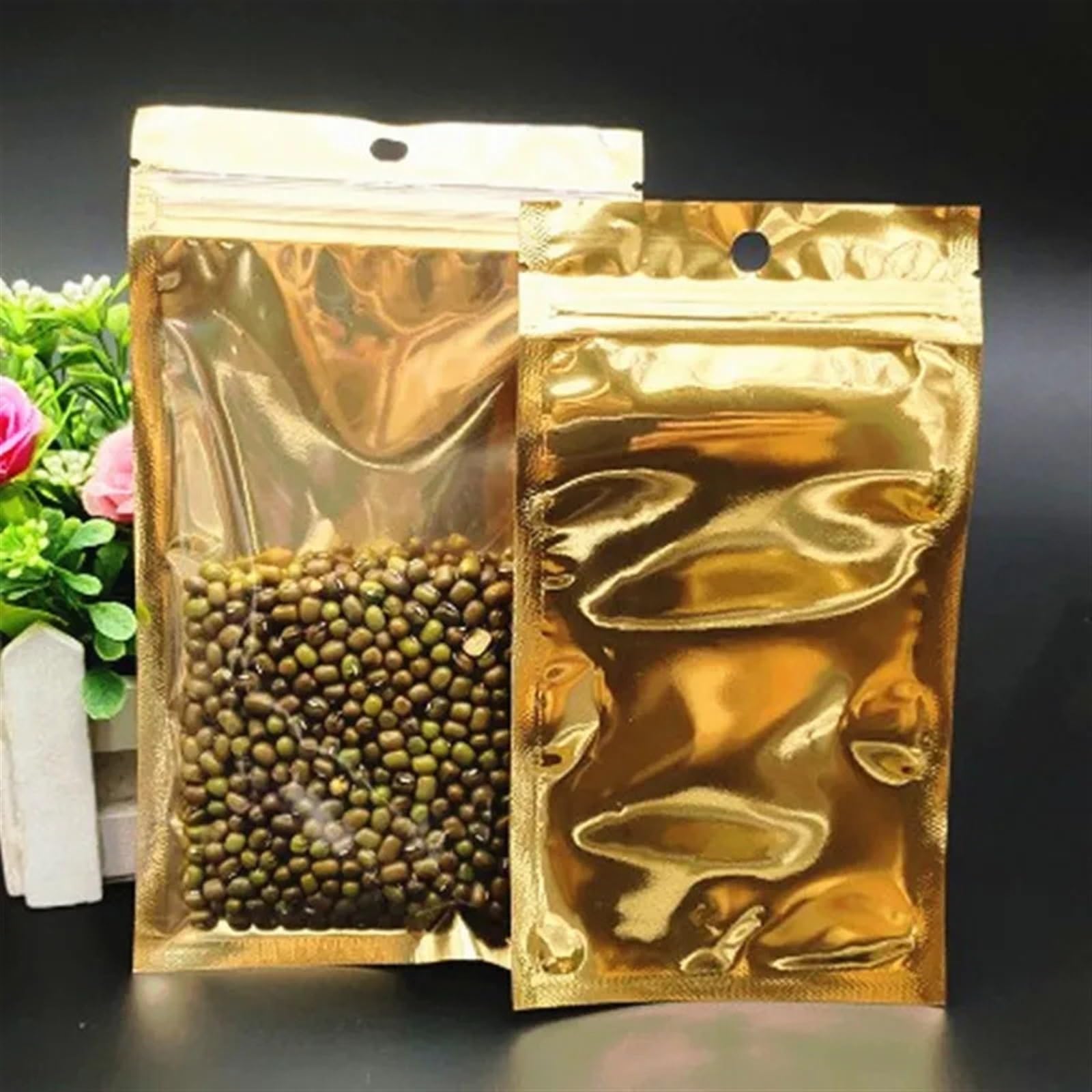 plastikowe torebki z zamknięciem, 50 szt. Aluminiowa torba z zamkiem błyskawicznym, samoprzylepna płaska torebka, zamykana na suwak, przechowywanie żywności w kawie, zamykane torby Mylar(18x26cm)