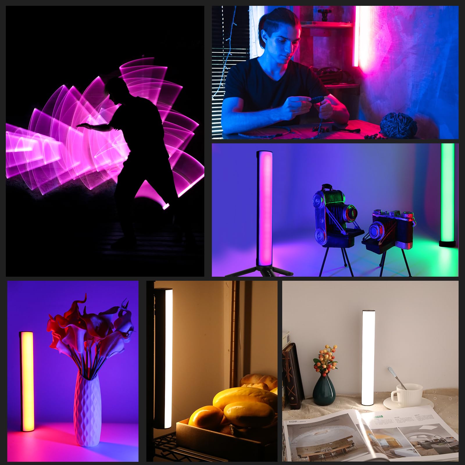 PULUZ Varita de luz magnética de mano, luz de relleno LED RGB con batería recargable de 3000 mAh, luz de tubo de cámara regulable de 2500-9000 K para estudio de fotografía, TikTok, YouTube, Vlog, 30