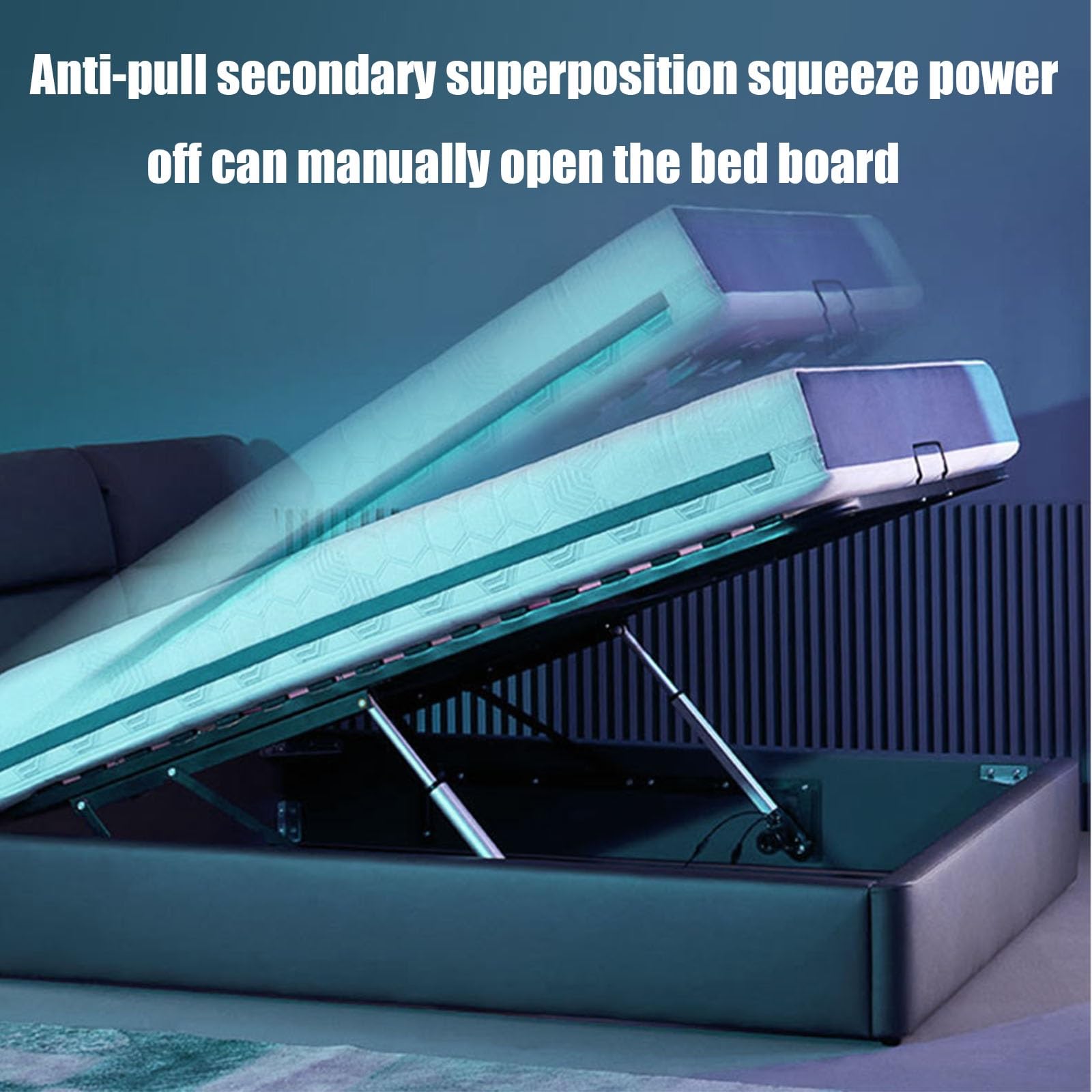 2 PCS Steel Heavy Duty Bed Risers, Electric Bed Lift Mechanism, Lift Up Storage Bed Frame, with Remote Control, Load 600KG, Folding Lift Up Spring Hinges for Storage Box Bed(87cm)