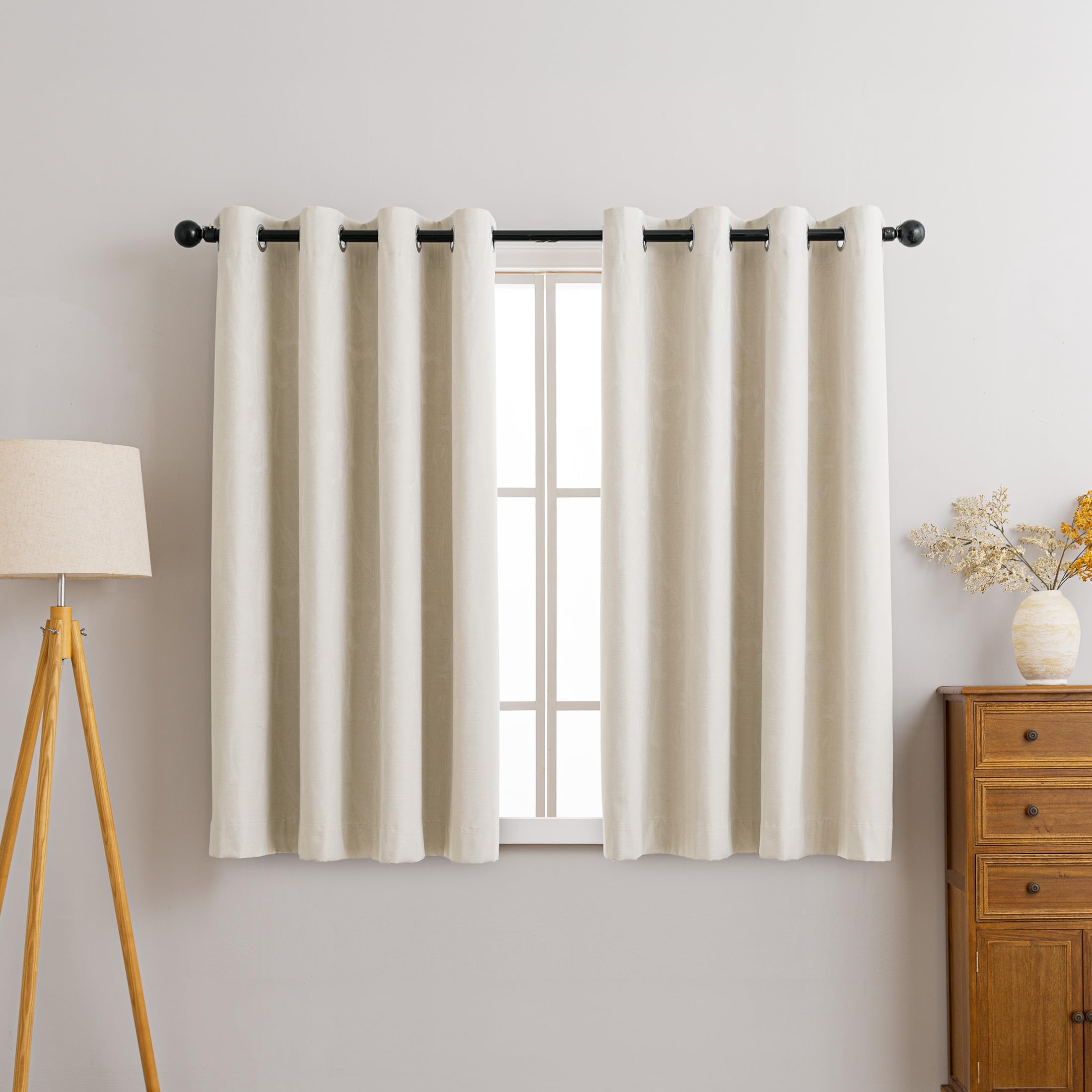 Sonive Blackout Curtains Beige 2 Pcs, Jacquard Curtains for Living Room L 137×W 145cm 57×53 in, Thermal Insulated & Noise Reducing, Long Curtains for Bedroom